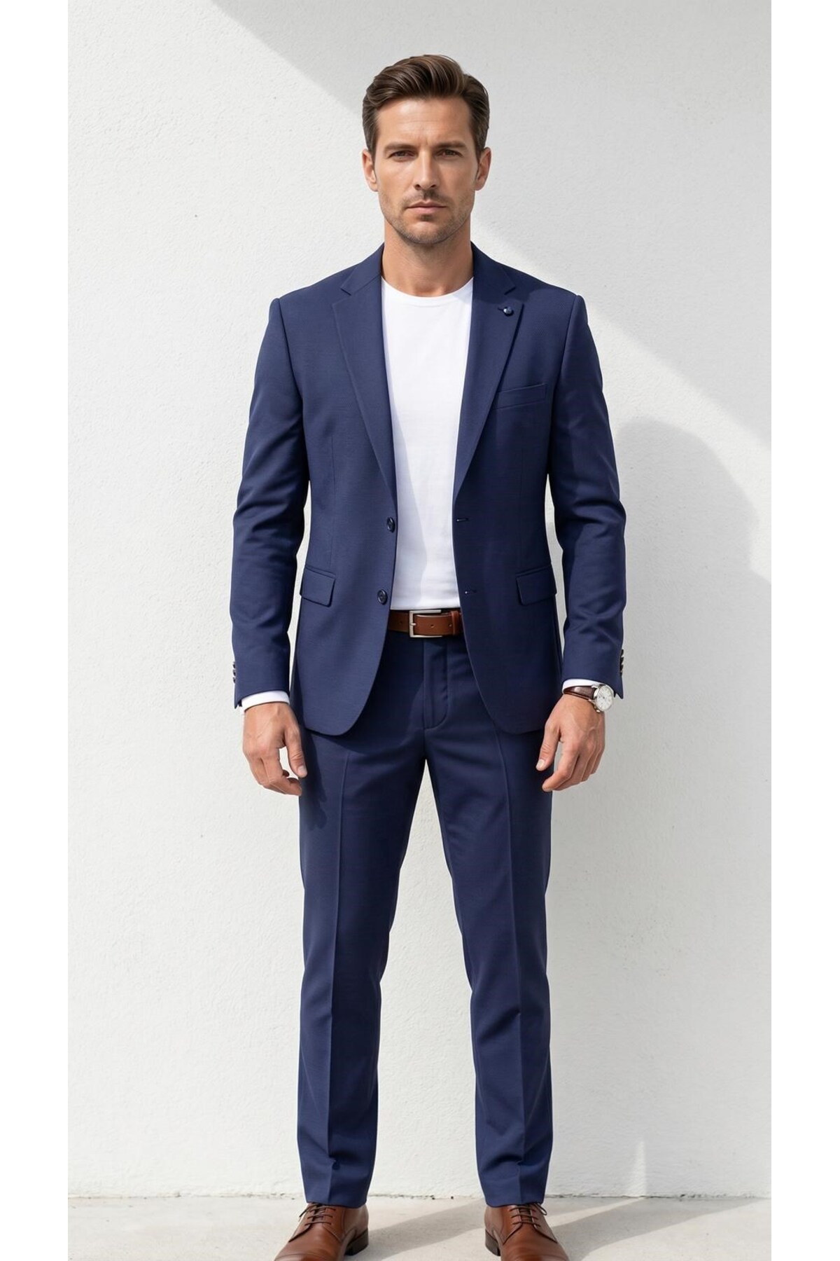 Plus Scorpion Erkek Klasik 2’li Takım Elbise 2 Düğmeli Slim Fit Esnek Kumaş Çift Yırtmaçlı 7 Drop görsel 6