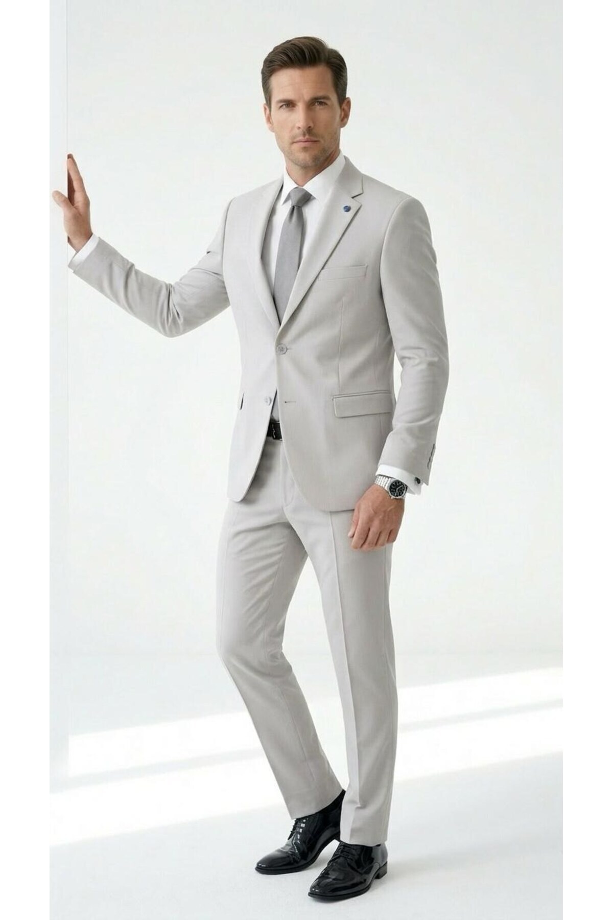 Plus Scorpion Erkek Klasik 2’li Takım Elbise 2 Düğmeli Slim Fit Esnek Kumaş Çift Yırtmaçlı 7 Drop görsel 2