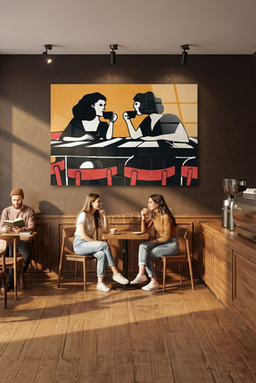macrodec "Kahve Sohbeti" Retro Stil Modern Cam Tablo