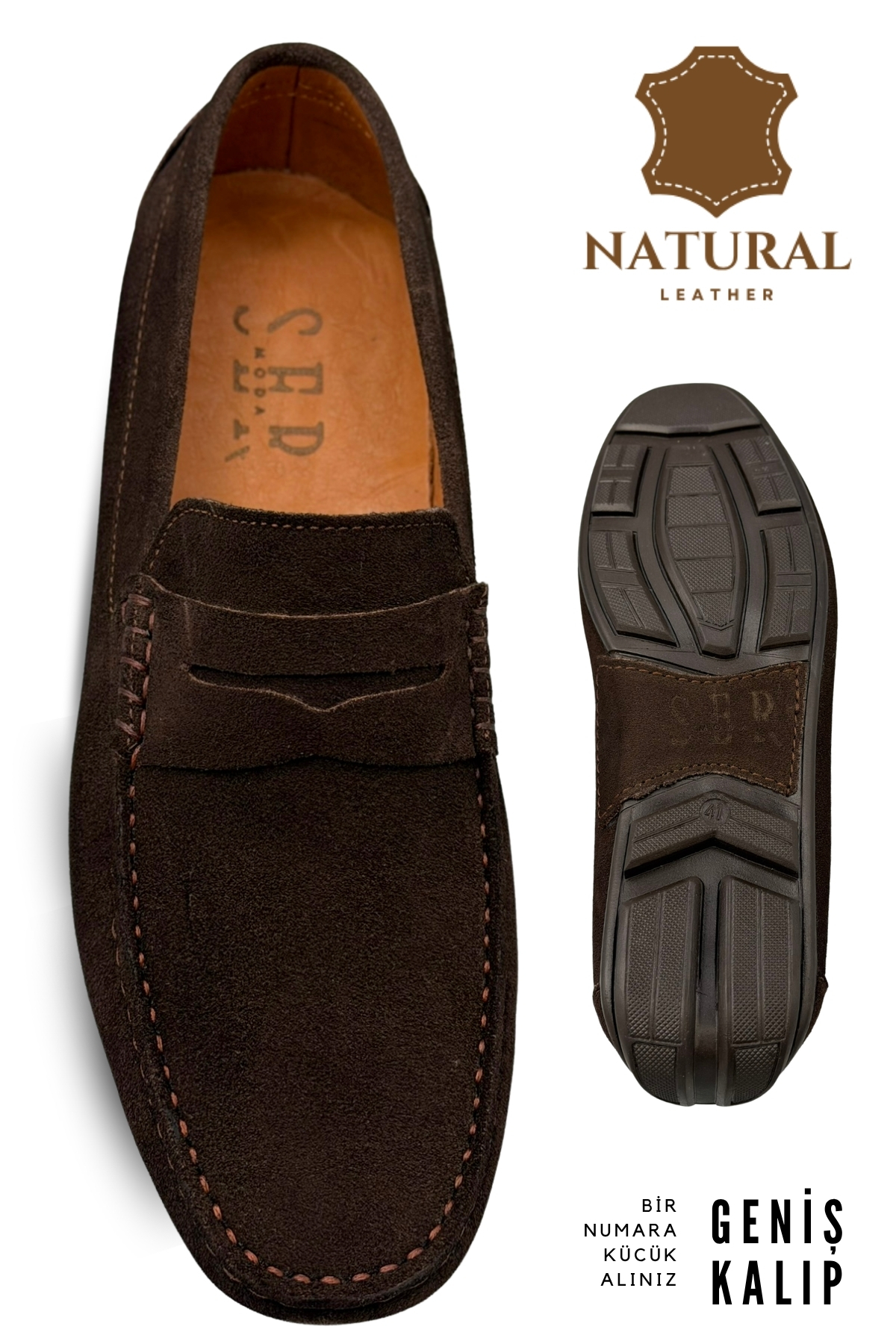 sermoda Erkek Loafer - Hakiki Deri Rok Loafer Erkek Ayakkabı Süet Kahve görsel 6