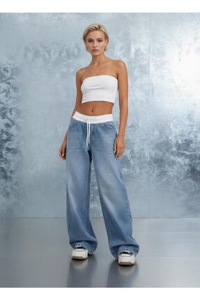 geenz manifacture Kar Mavi Beli Lastikli-Bağcıklı Kot Denim Salaş Jean Palazz...