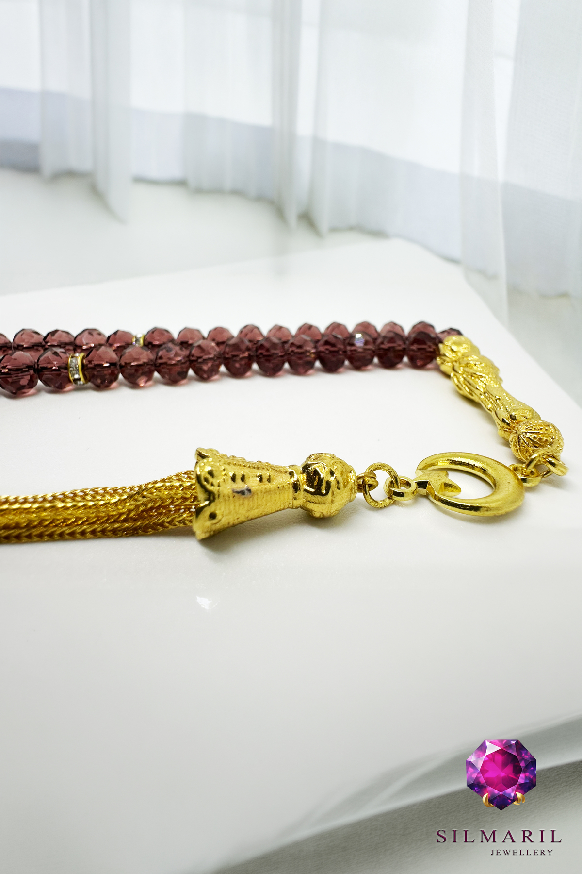 Faset Kesim Zultanit Tespih Renk Değiştiren Sultan Taşı 24 Ayar Altın Görünümlü Sarı Püskül — Silmaril Store (4)