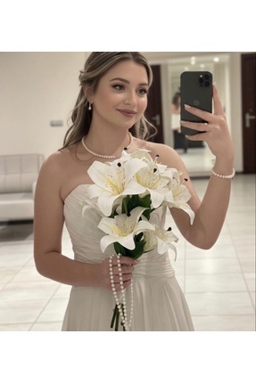 Bridal Luxe Lilyum gelin çiçeği inci sarkıntılı inci detaylı