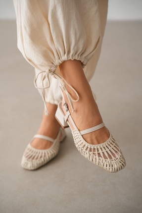 selin shoes Delis Örgü ve Bilek Ayarlanabilir Toka Detay Kalın Topuk Kadın Sa...