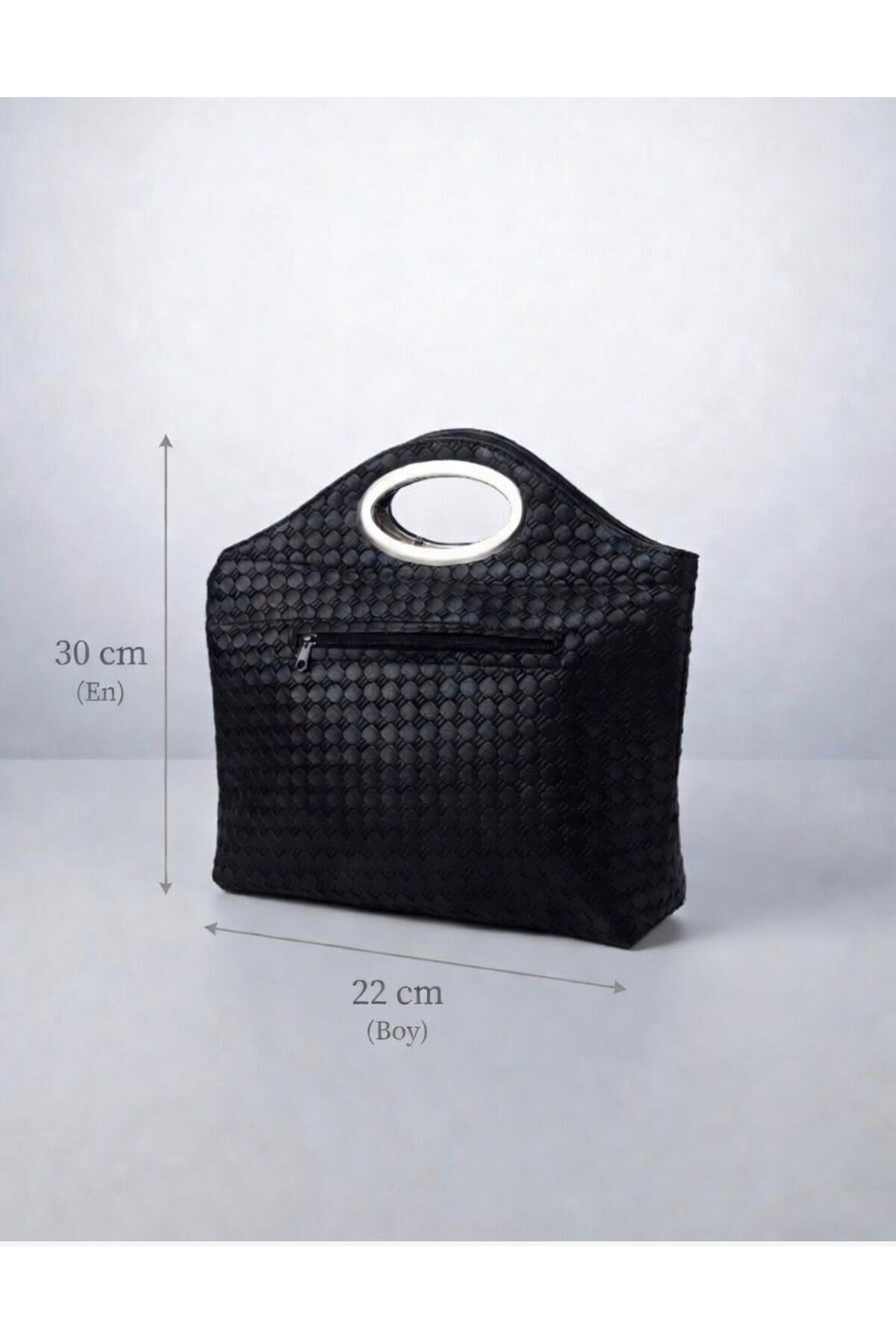 addy Siyah Minimalist Örgü Dokulu El Çantası görsel 2