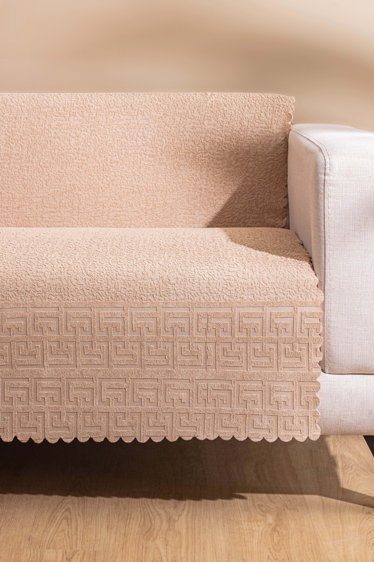 Premium Anti-Slip Seat Cover Washable Stain Resistant Beige Sofa Bedspread for Three (165x205)
