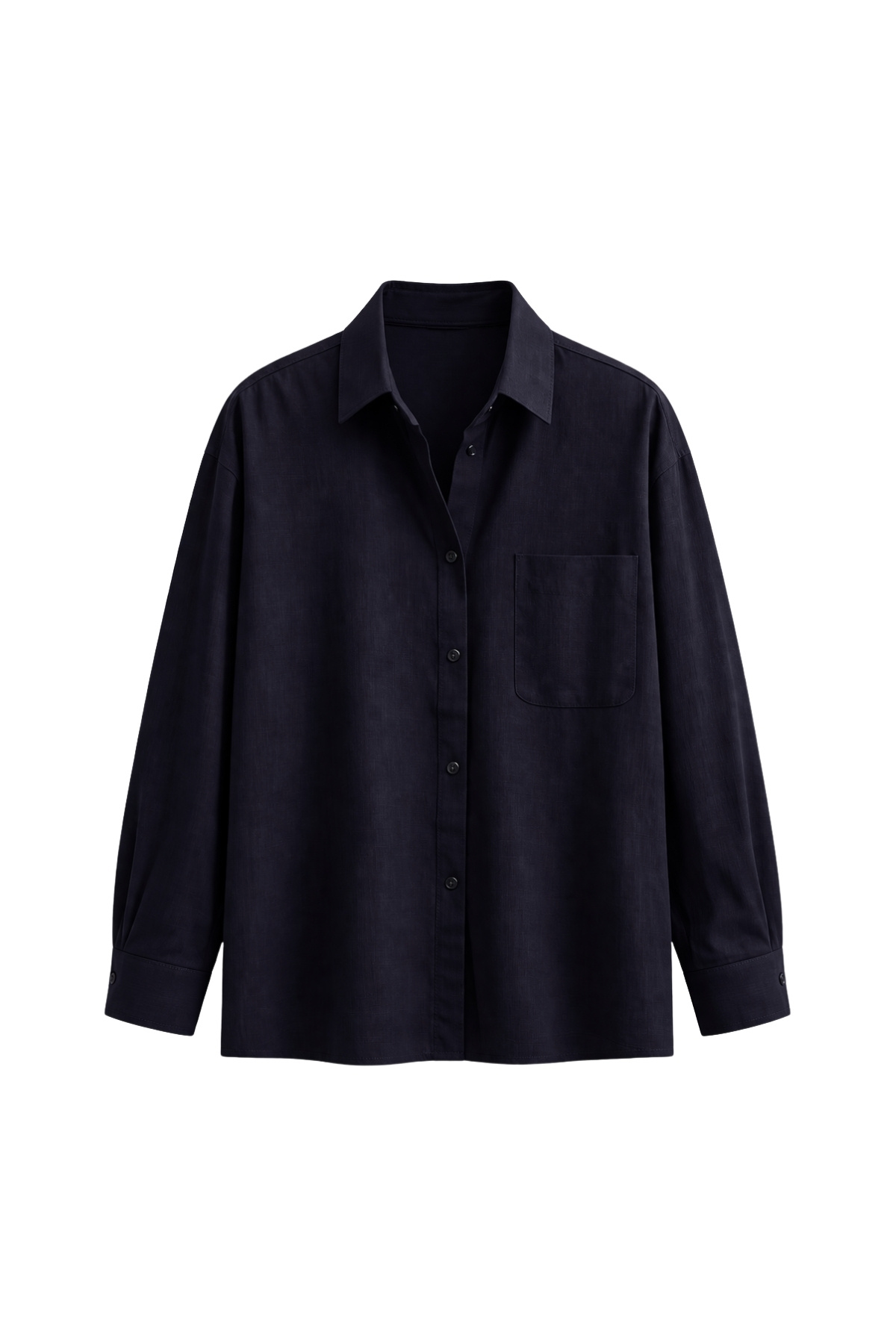 Hola Lady Kadın Siyah Oversize Keten Uzun Basic Gömlek HL131 görsel 2