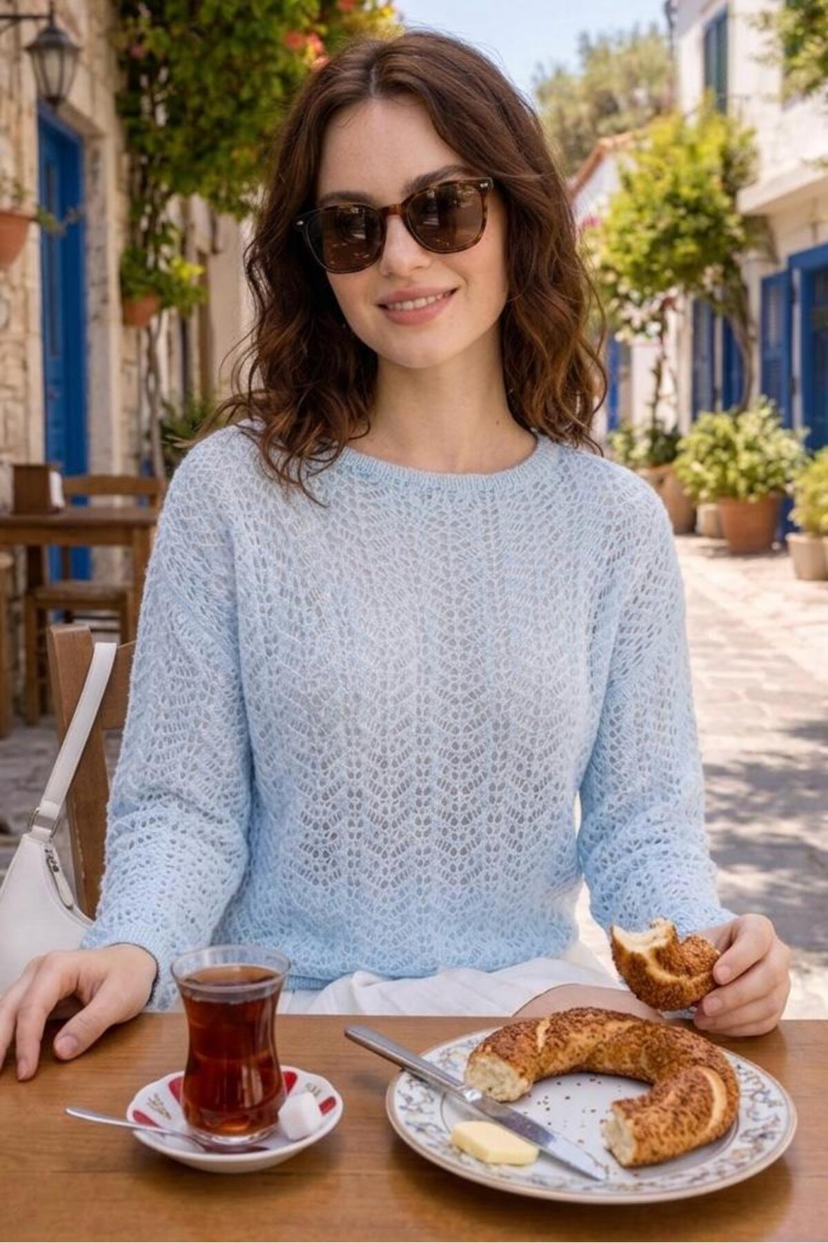 Butik  Una Fiaba, Regular Fit Kayık Yaka Ajurlu Kazak - Görsel 5