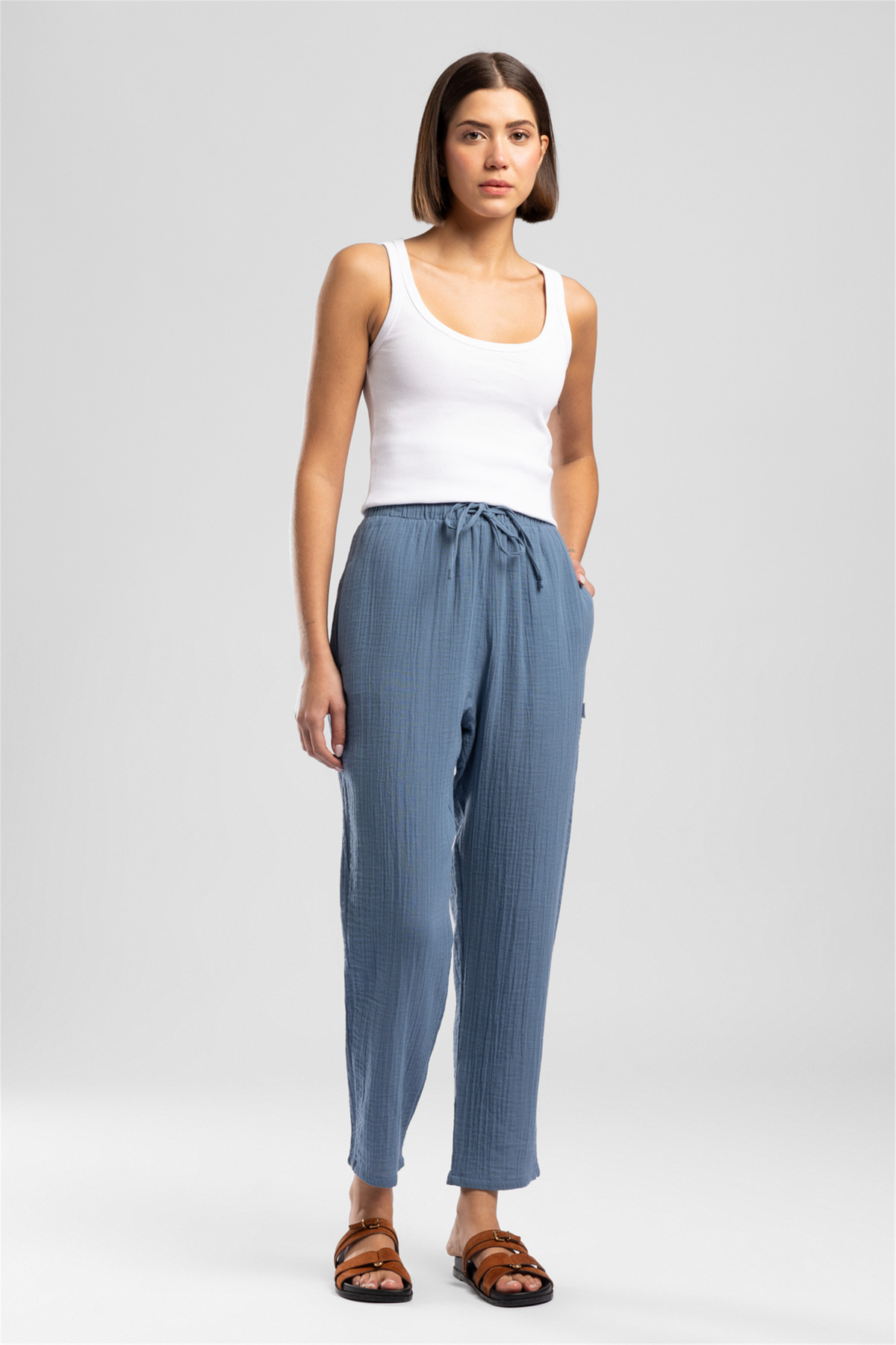 Alberty Women's Regular Fit Cotton Pants Blue
