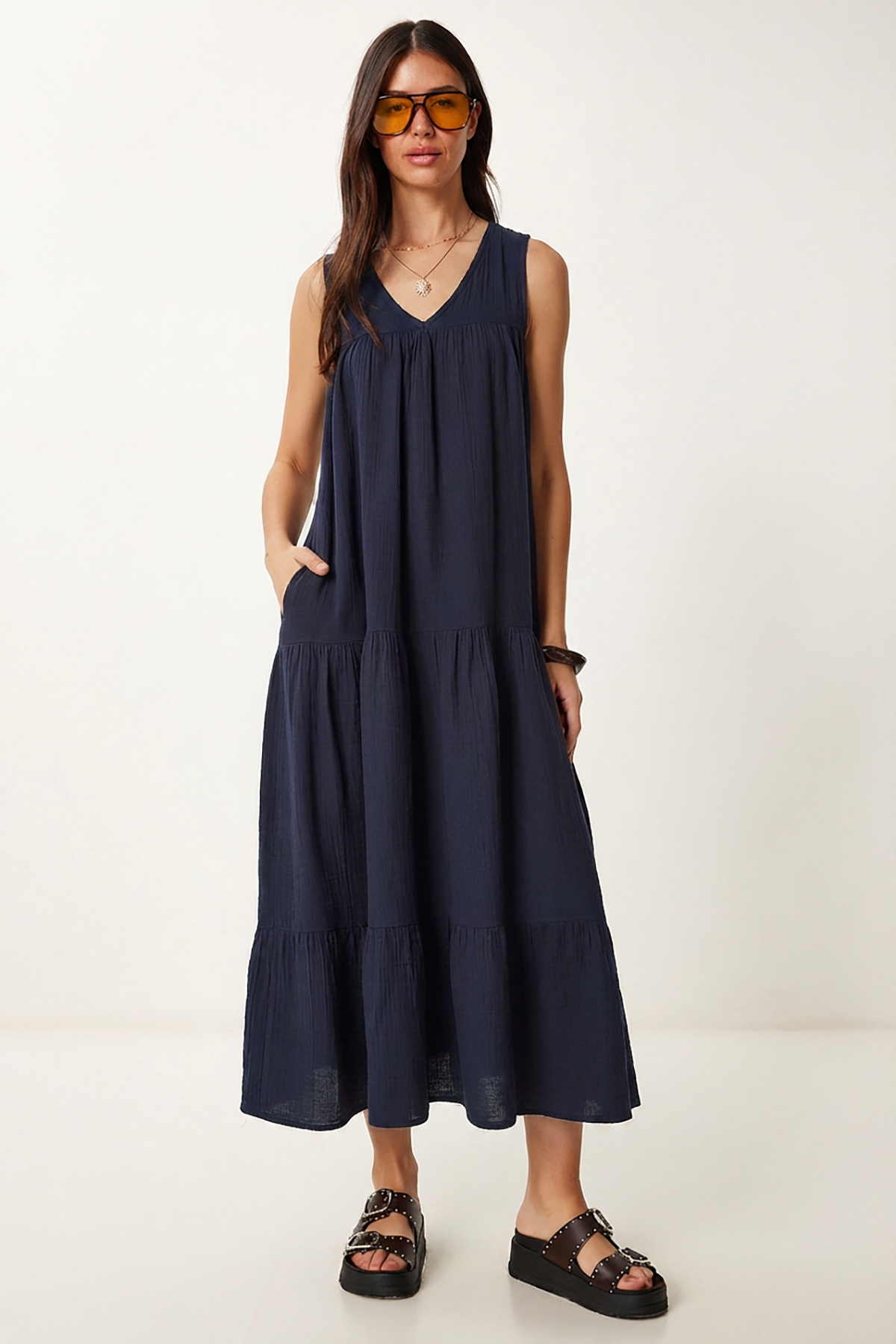 Flywheel Summer Muslin Dress LMX0087 NAVY