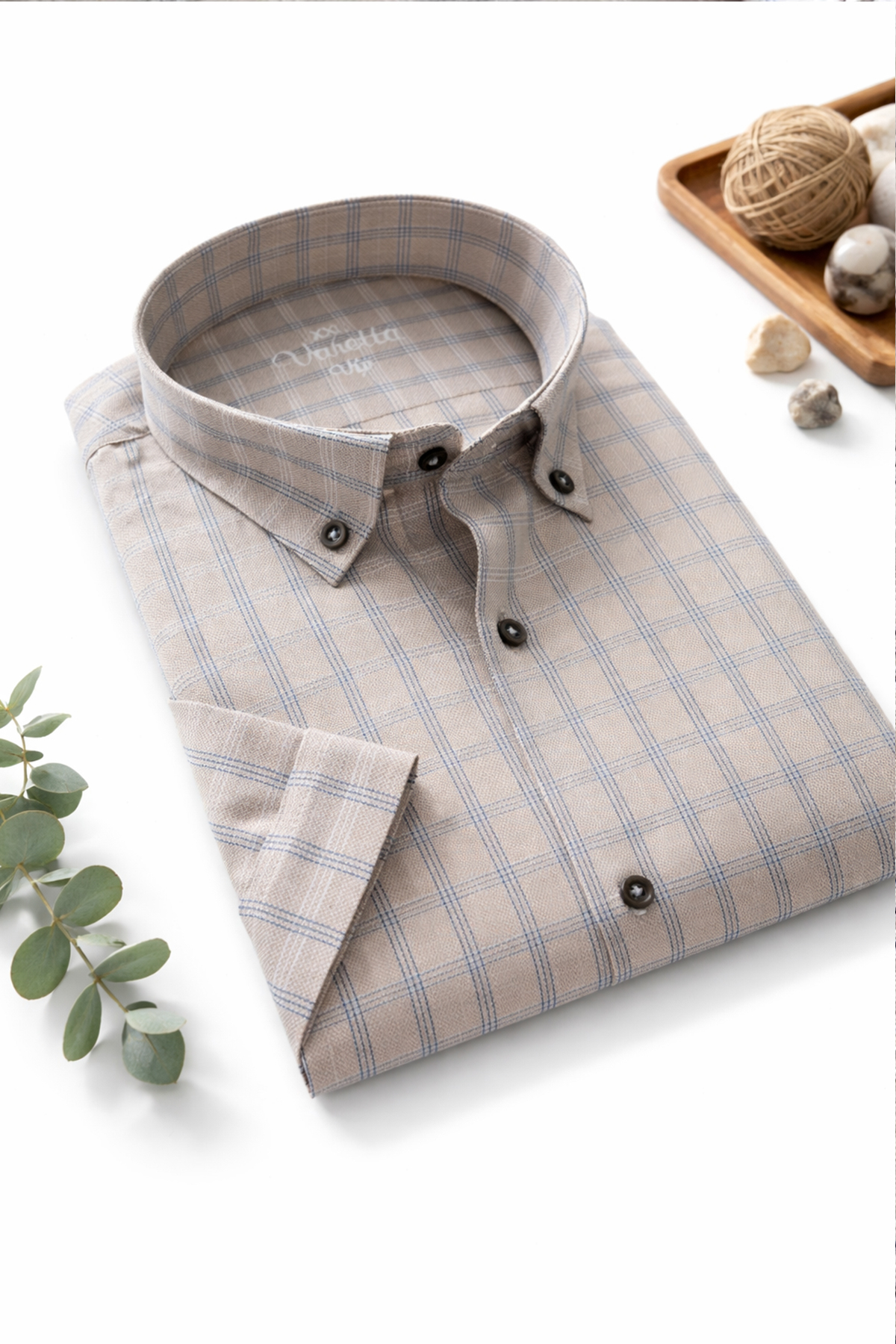 Varetta Erkek Bej Kısa Kollu Büyük Beden Gömlek Cepli Geniş Kesim Casual Soft Pamuklu