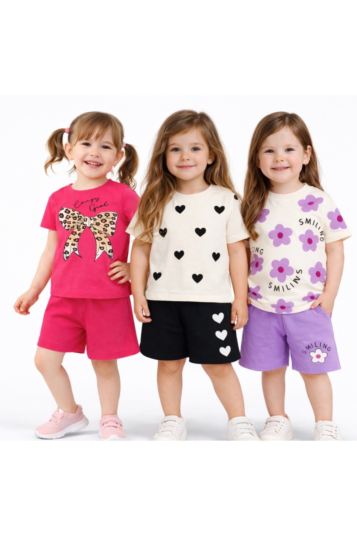 Milanlı Kids Girls' T-Shirt Shorts 3-Piece Set Summer Cotton