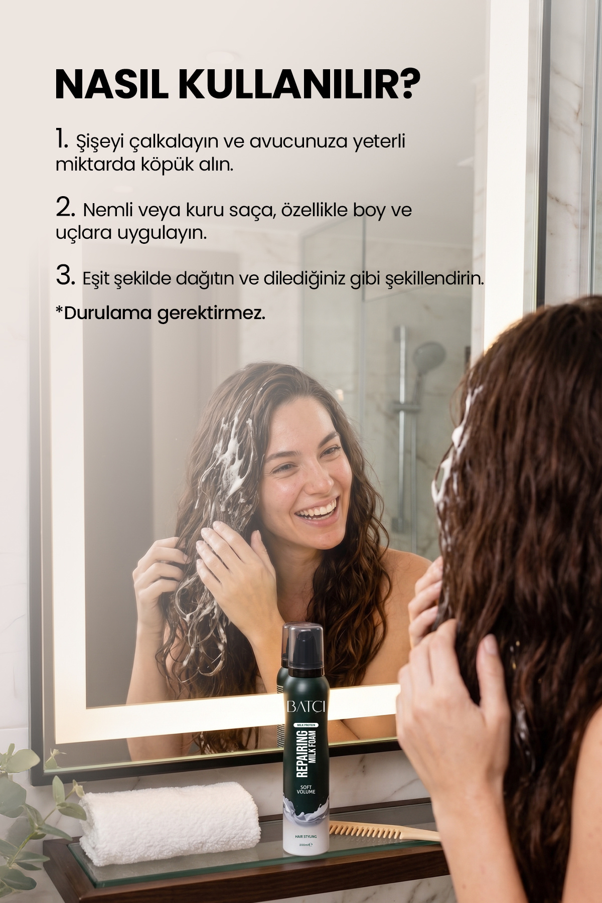 Süt Proteinli Yoğun Besleme ve Onarıcı Saç Bakım Köpüğü — 8684808759647 — تصویر 3 از 3