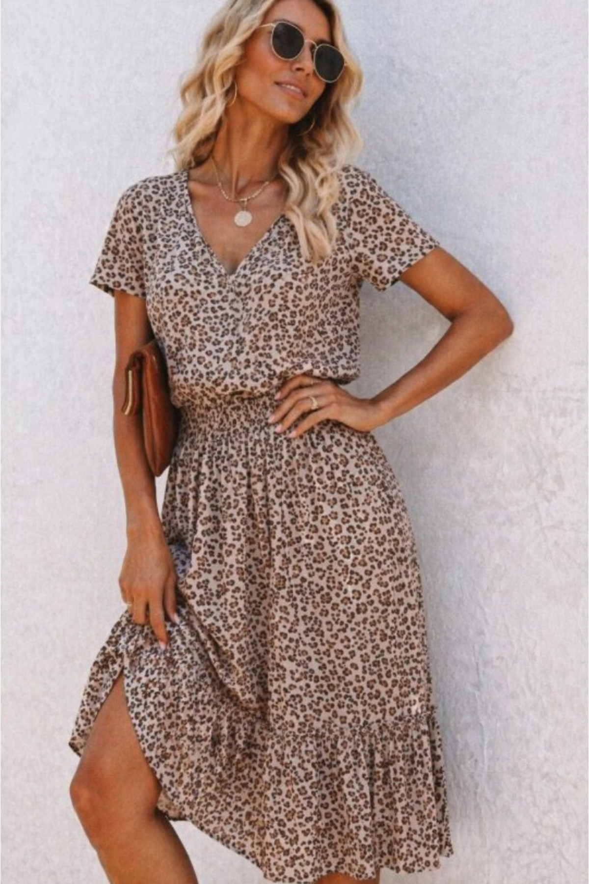 Kokosh moda  Kadın Kısa Kollu Beli Lastikli Midi Süprem Elbise - Görsel 2