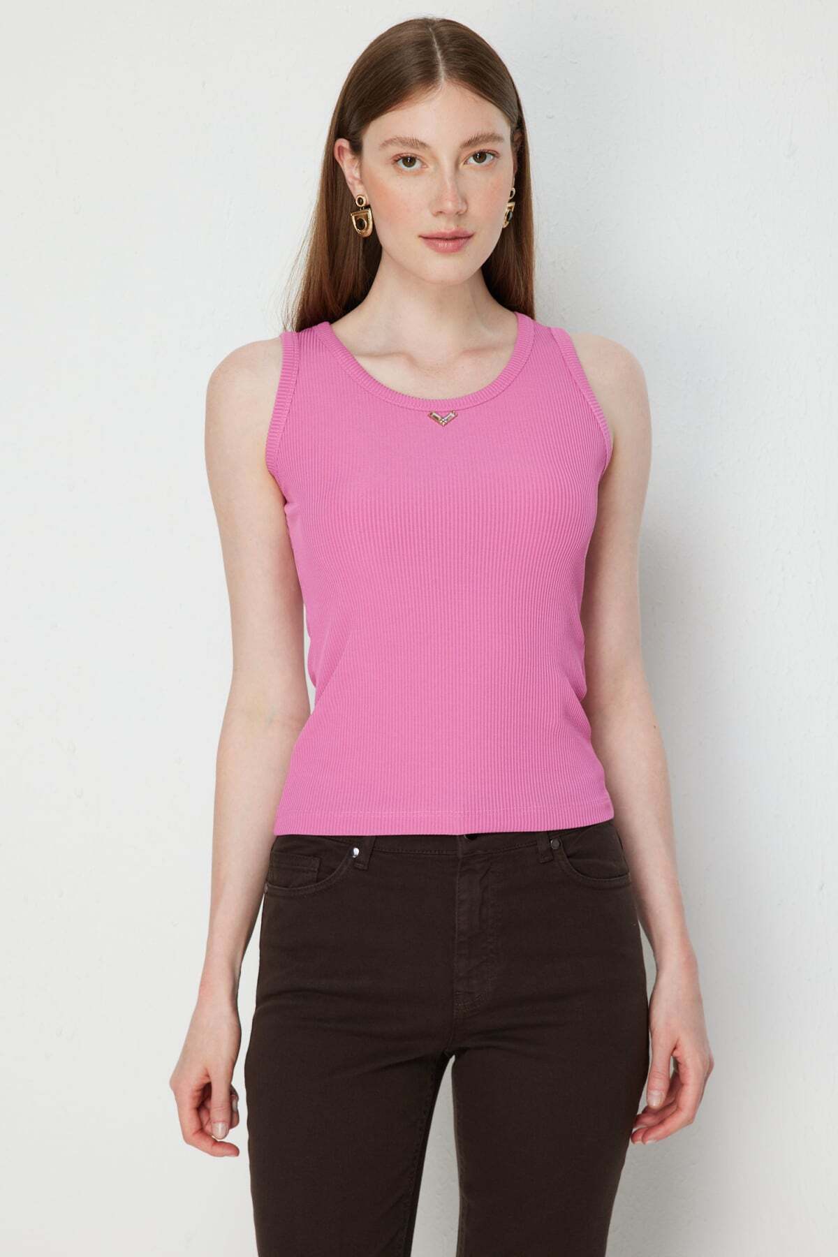Cotton Basic Blouse with Metal Accessories