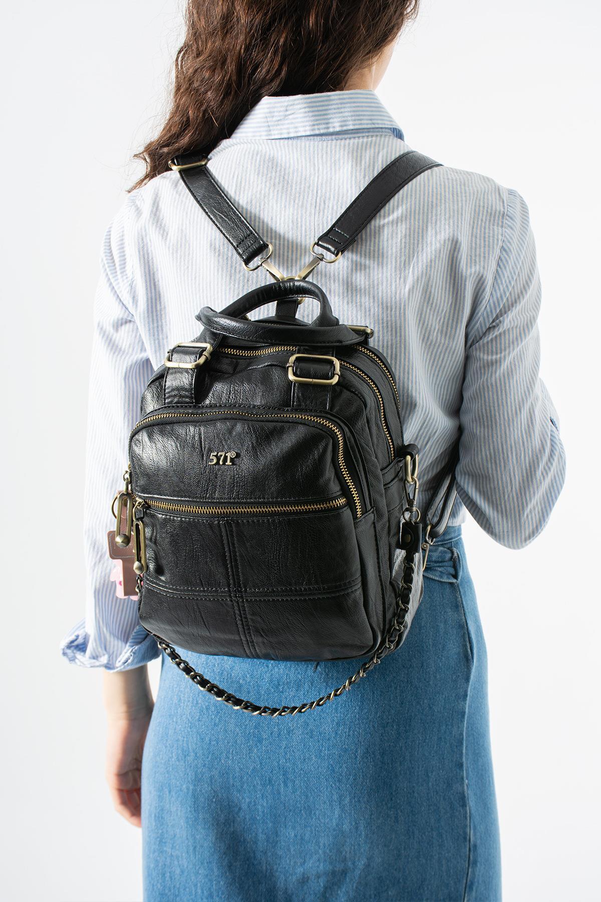 571 Collections Çanta Washed Leather, Multi-Functional Backpack