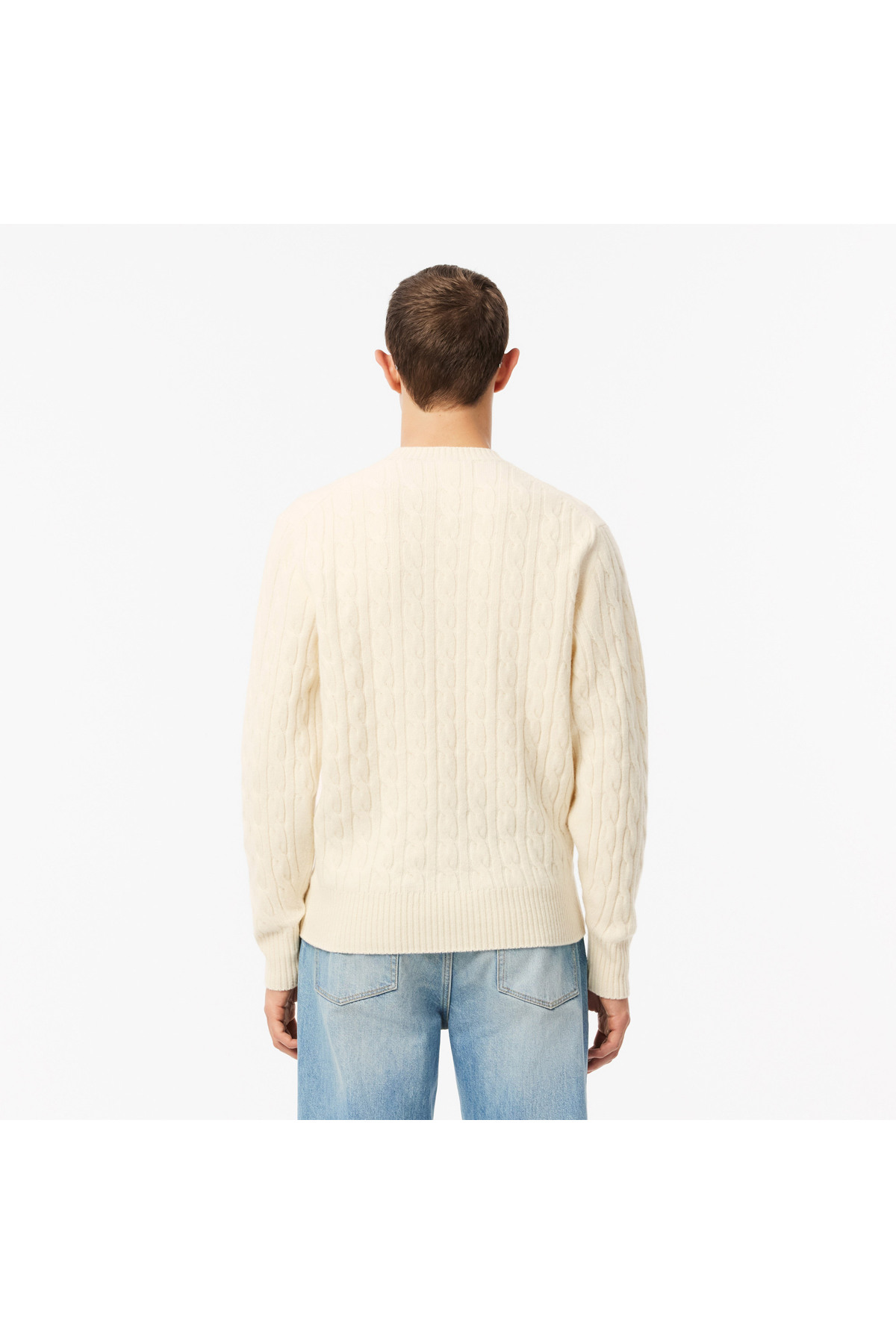 Erkek Classic Fit Bisiklet Yaka Desenli Krem Yün Kazak — کرم AH2924 — تصویر 3 از 6