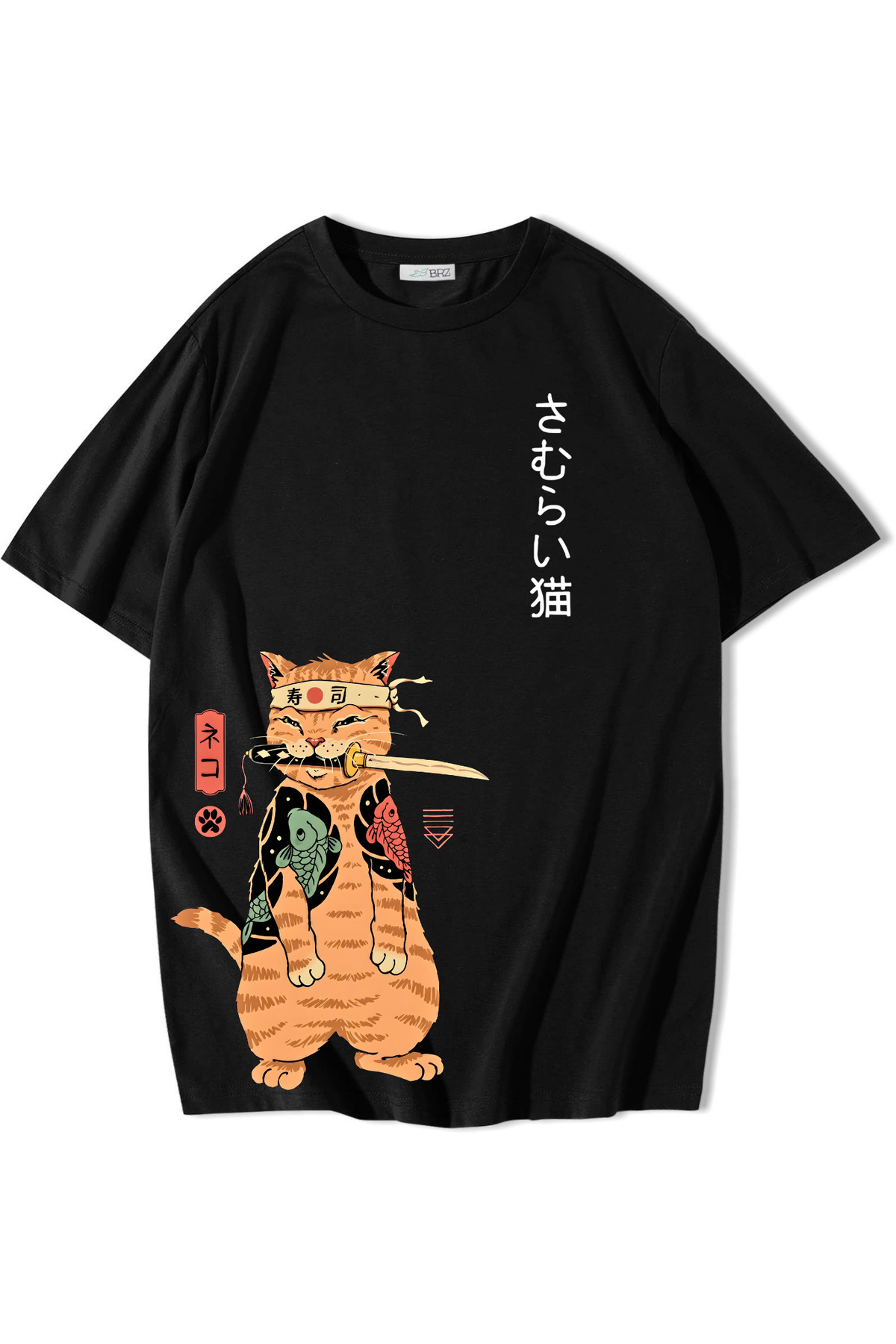 BRZ COLLECTION Unisex Oversize Ninja Cat T-shirt Siyah - Fiyatı