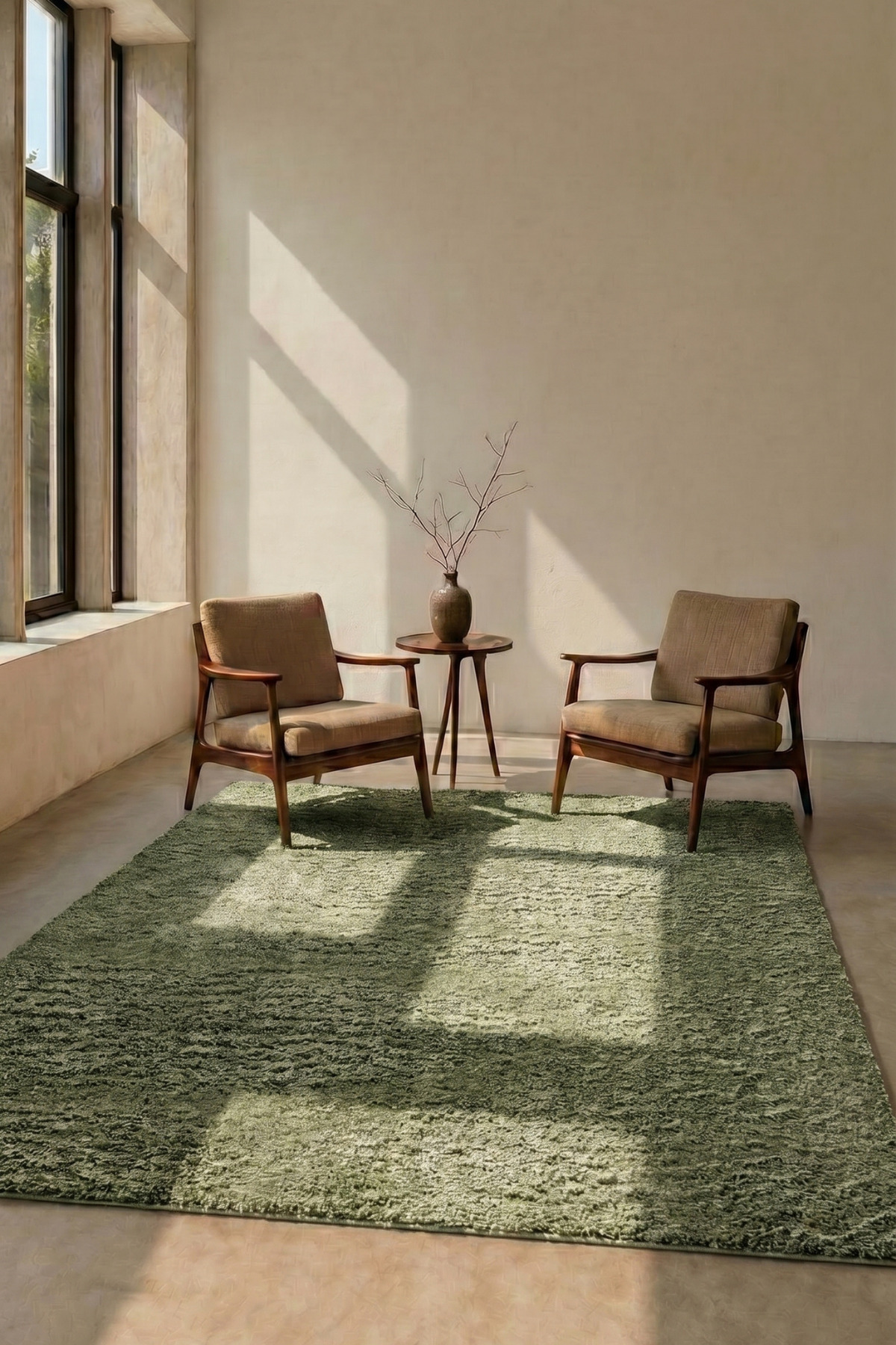 Mest Işıltı Green Premium Velvety Carpet Living Room-Living Room-Kitchen-Non-Slip Base-Washable-Modern