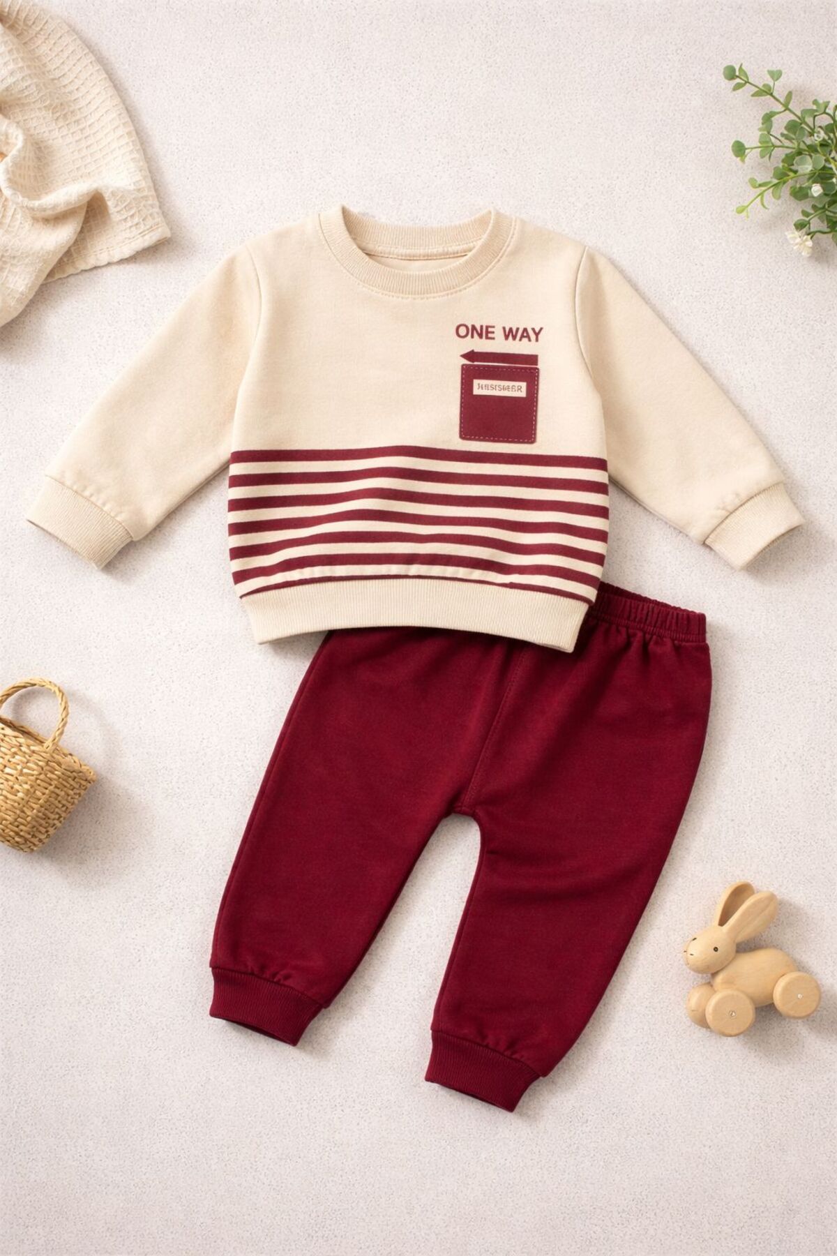 One Way Premium Baby Boy Striped Bottom Top Set (0-24 Months)