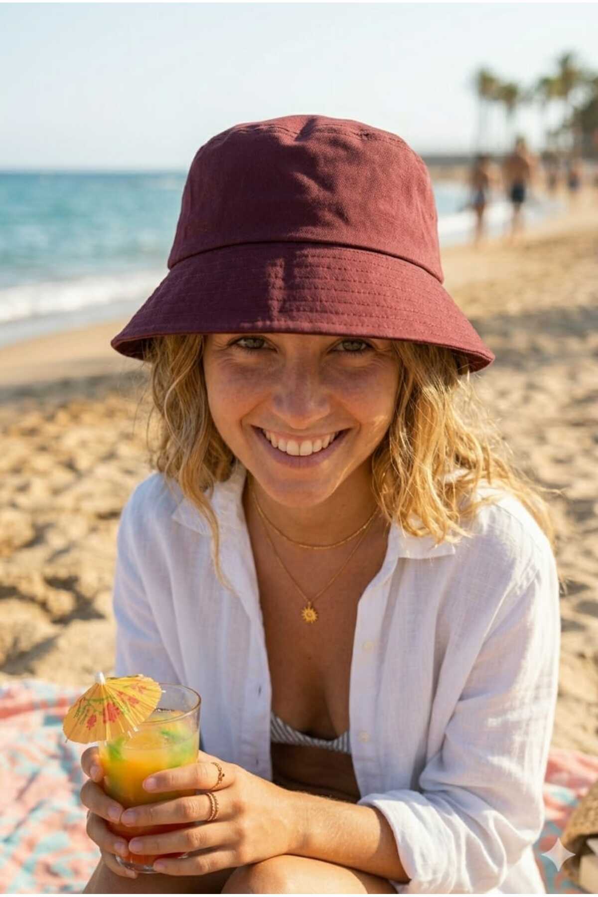 Betülce Unisex Bucket Balıkçı Şapka, Açık Bej, Katlanabilir, Dört Mevsim Kullanım