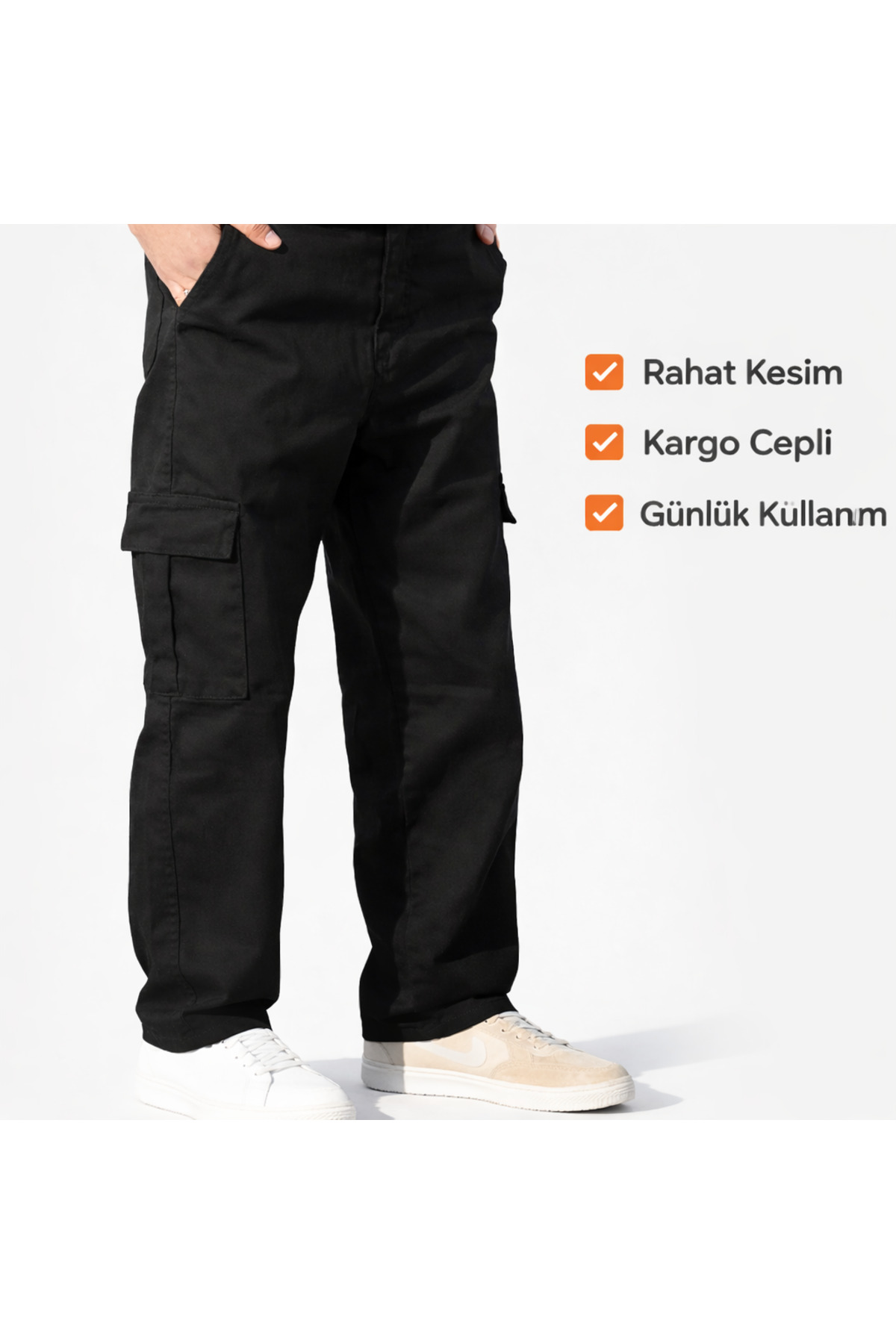 Verox Fit Erkek Kargo Cepli Rahat Kesim Pantolon — مشکی VXF-KRG-01 — تصویر 3 از 5
