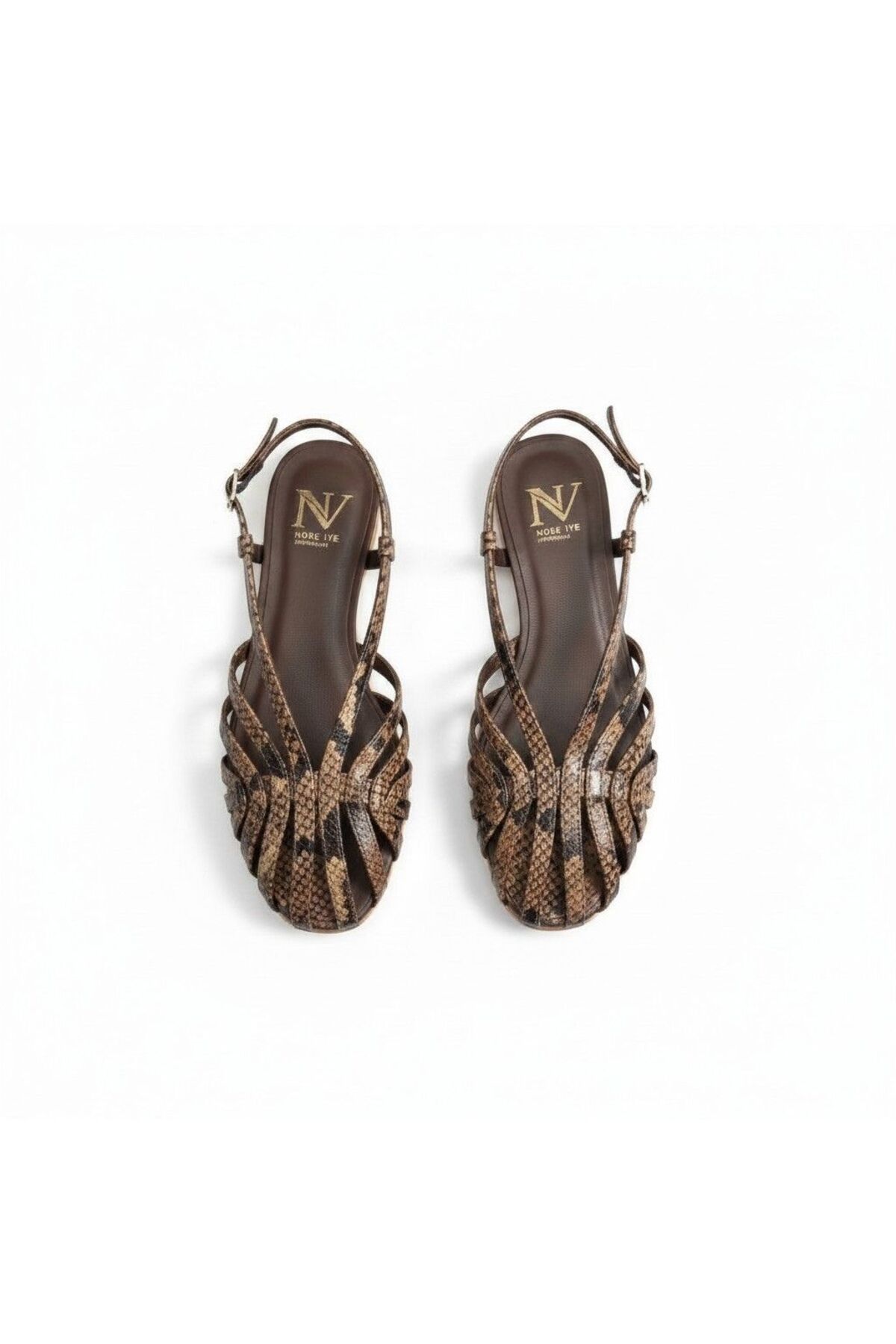 NE&VE SHOES Smeđe ženske sandale sa zmijskim uzorkom za svakodnevno nošenje