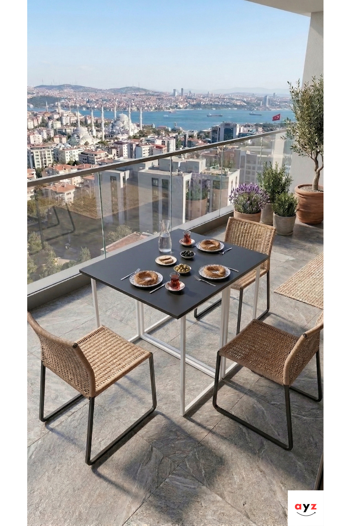 Folding Table Foldable Dining Table Kitchen Table Balcony Table Retractable Portable Multi-Purpose Desk Vorkır 2 White-Black