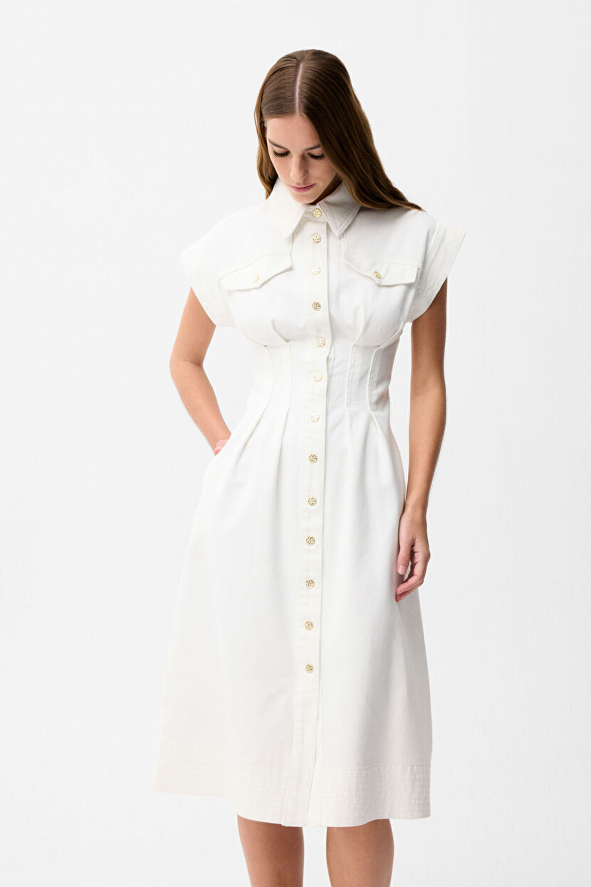 adL  Dikiş Detaylı Denim Elbise - Görsel 2