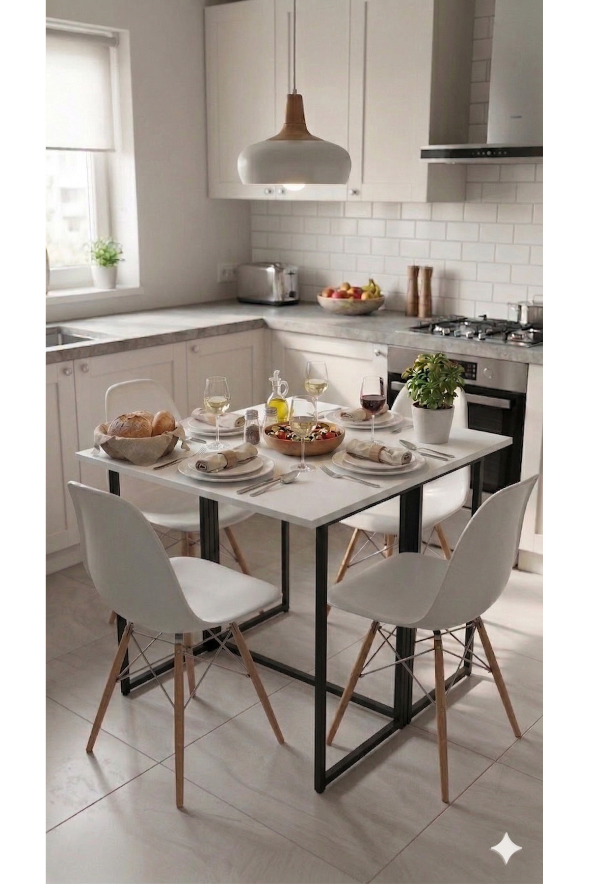 Folding Table Foldable Dining Table Kitchen Table Balcony Table Retractable Portable Multi-Purpose Desk Vorkır 2 Black-White