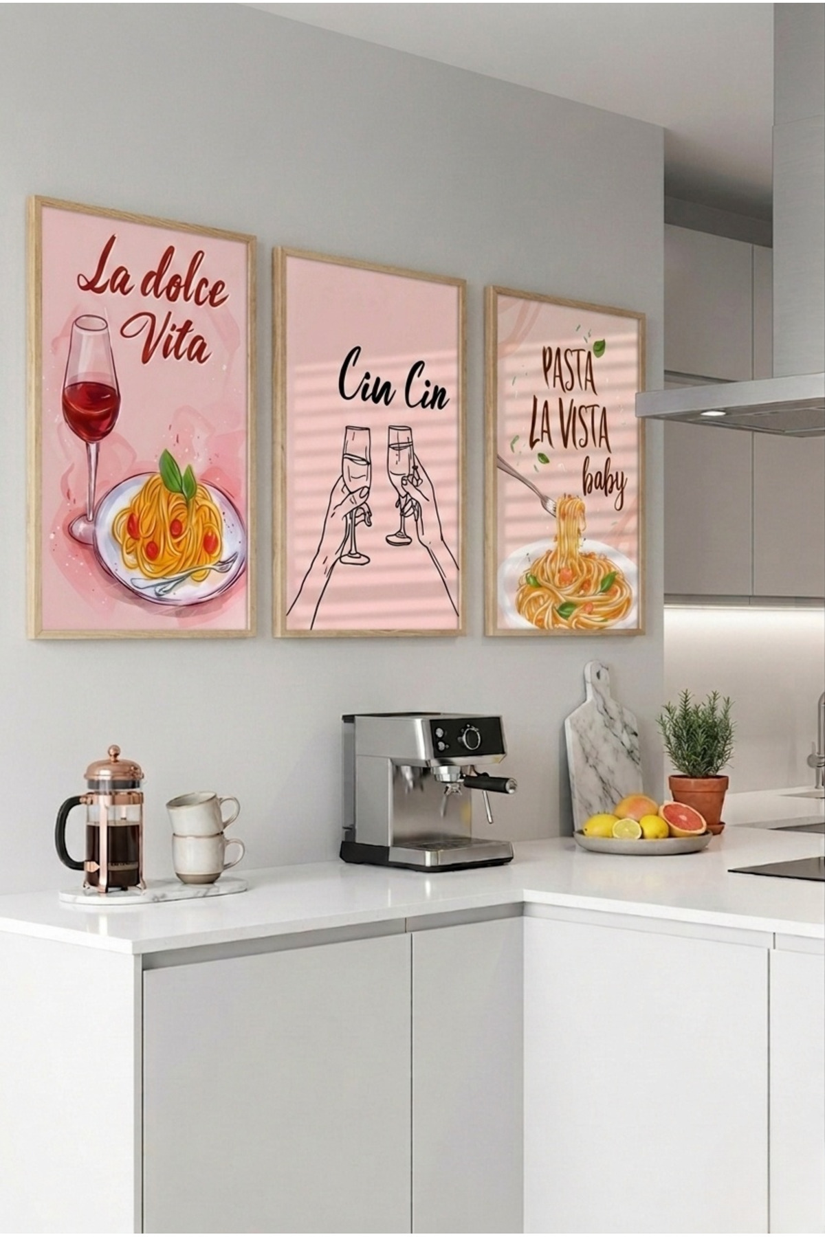 3-Piece Wooden Framed Table Set, Spaghetti Design Kitchen Table Wall Decor