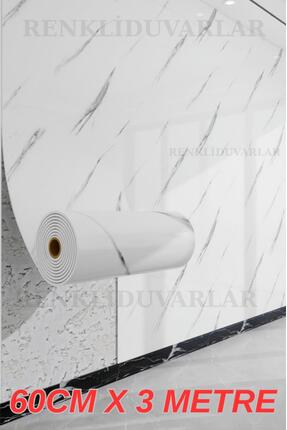 Renkli Duvarlar Tek Parça 3 Metre Yapışkanlı Rulo Beyaz Mermer Desenli Duvar ...