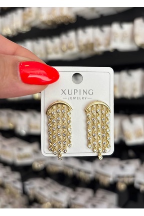 XUPING JEWELRY Taşlı Püskül Detaylı Gold Küpe