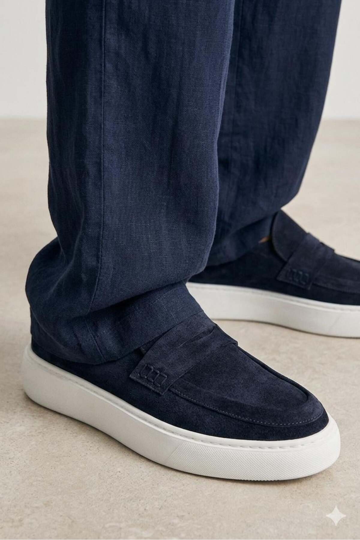 VARNAS Erkek Lacivert Süet Hakiki Deri Casual Günlük Loafer EVA Taban Ayakkabı, Republic görsel 2