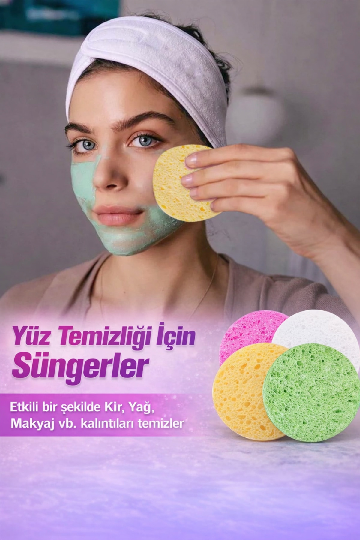 Yüz Temizleme Süngeri 3’lü – Tekrar Kullanılabilir Yıkanabilir Makyaj, Maske Yağ ve Kir Temizleyici — GM00788 — تصویر 2 از 8