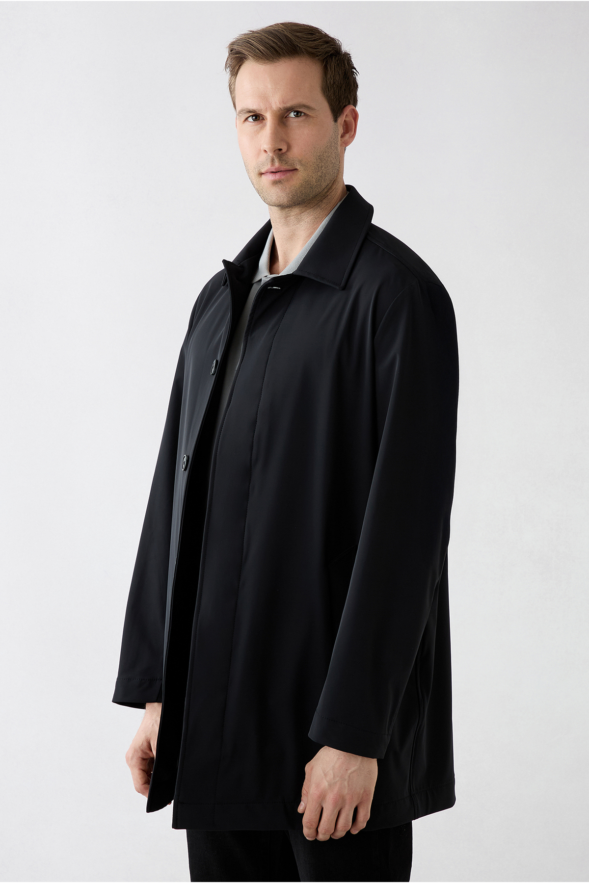 Kiğılı  Fermuar Cepli Düğmeli Klasik Pardösü & Trençkot - Görsel 2