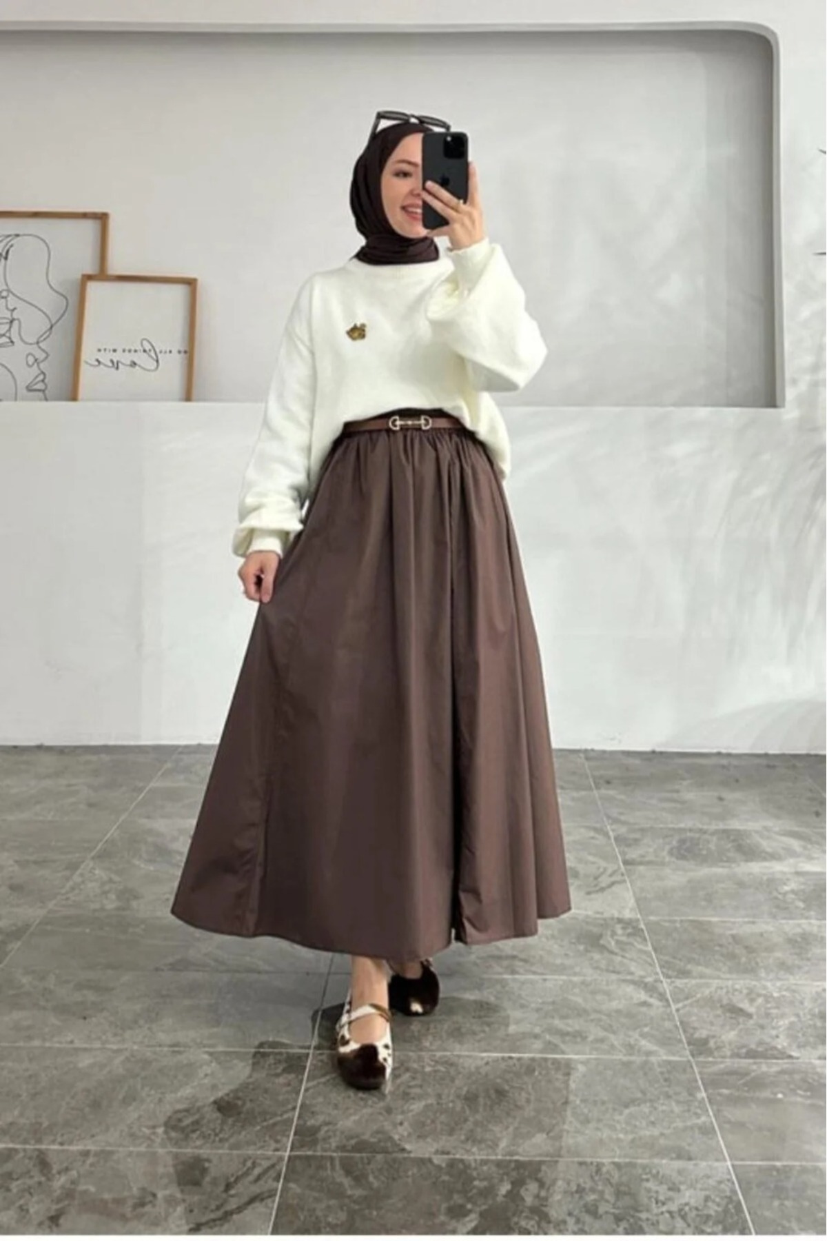 Elastic Waist Pocket Double Skirt