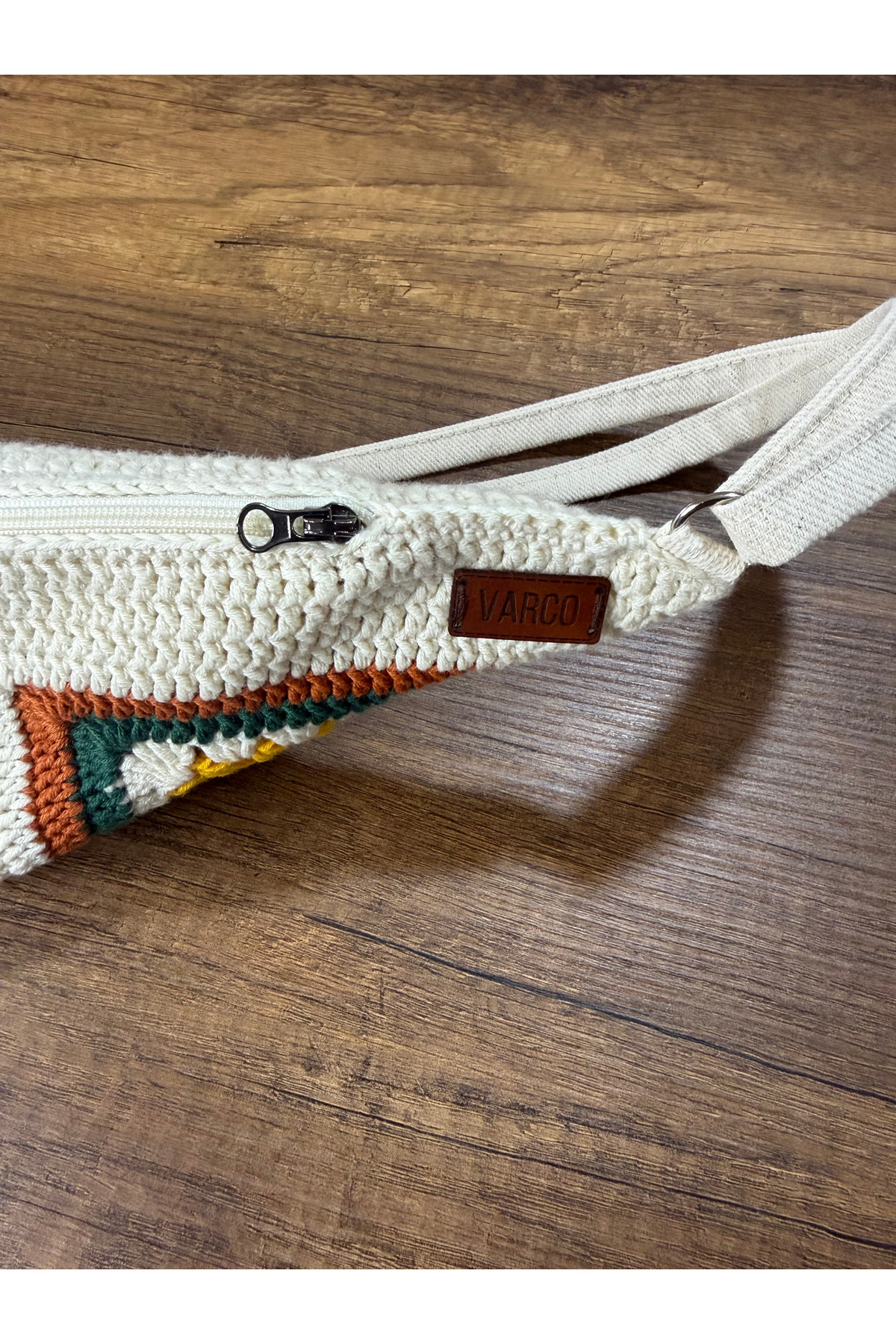 AKSESUARSEPETİ El Yapımı, Ayçiçek Motifli Örgü, Ayarlanabilir Askılı, Astarlı, Fermuarlı, Crossbody/Göğüs Çantası görsel 4
