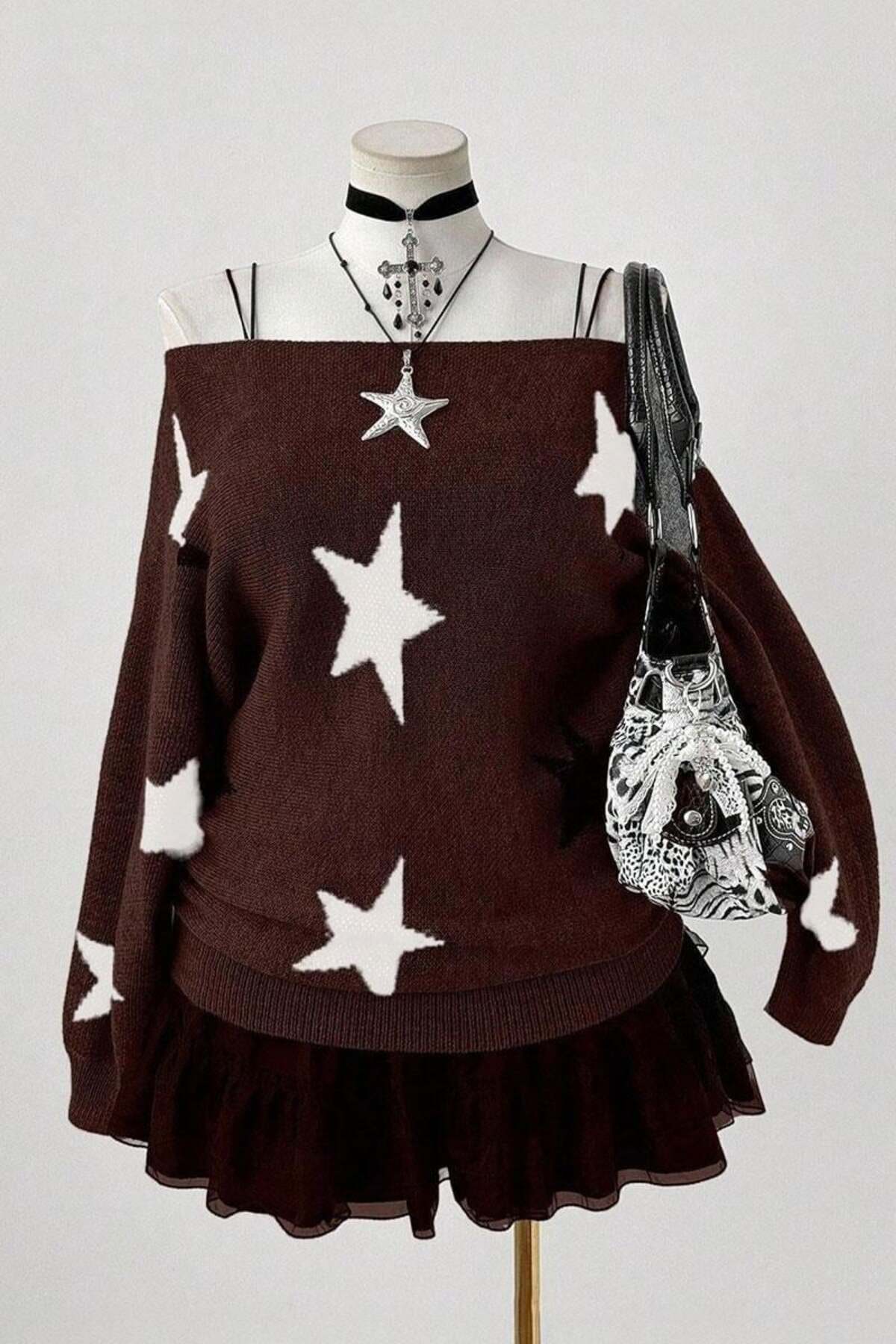 BALİNA Bordo Stars Askılı Y2K Triko Kazak THE SOLO