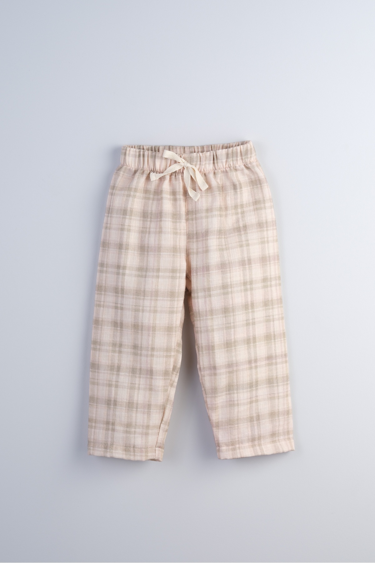 Plaid Patterned Flamed Muslin Loose-Fit Children's Pants 100% Cotton ( Green Plaid )