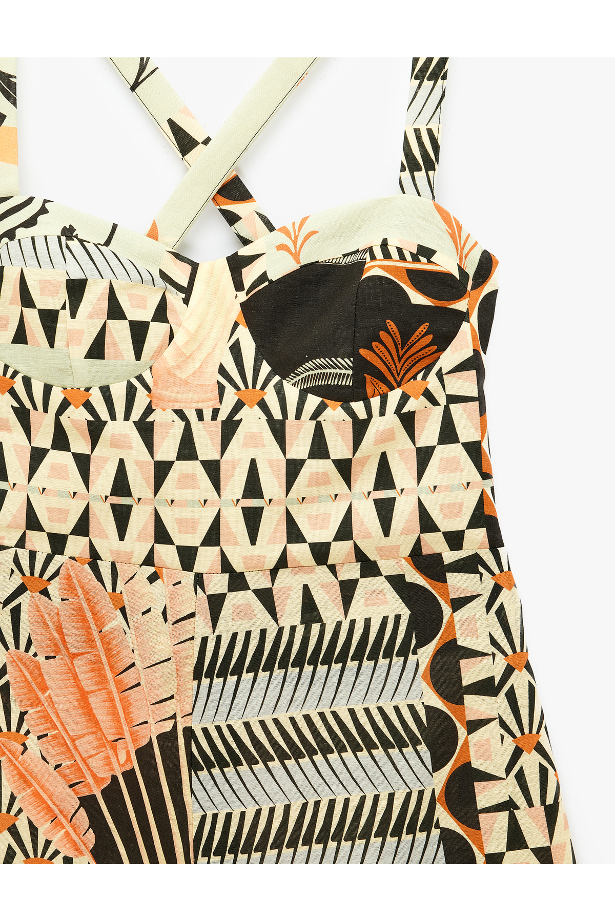 Koton  Keten Karışımlı Sırt Dekolteli Çapraz Askılı Uzun Çiçekli Elbise - Görsel 3