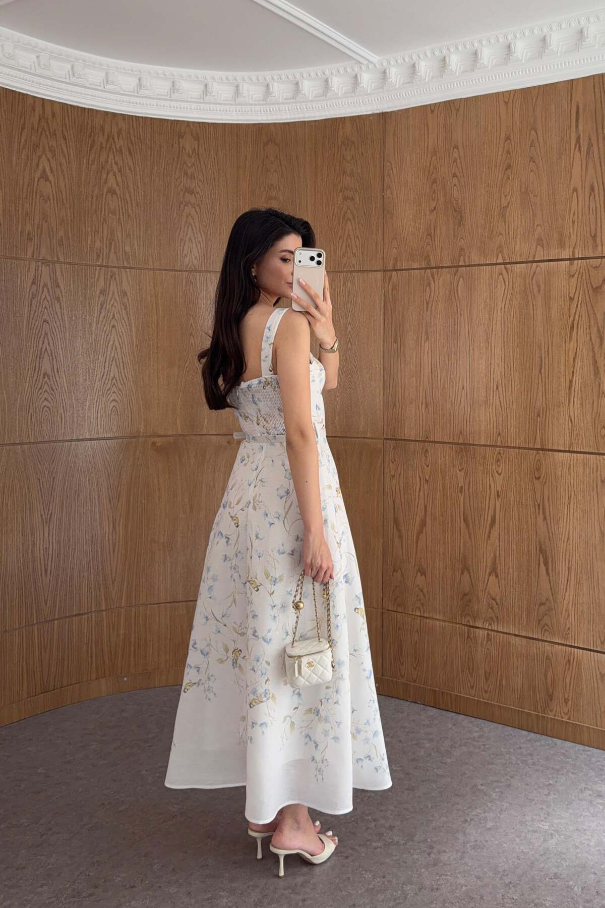 HAZELANNA  Çiçekli Göğüs Balenli Kemerli Elbise - Görsel 3