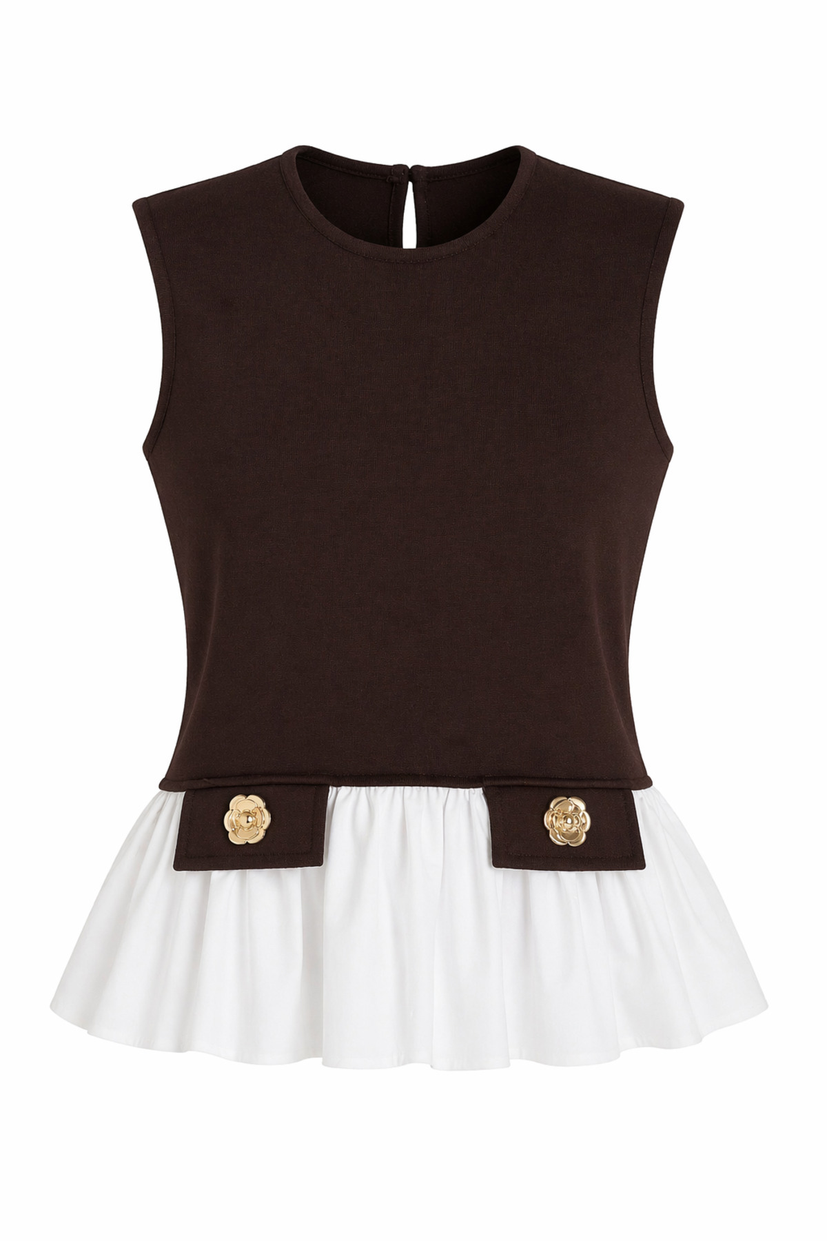 HAZELANNA  Gold Detaylı Volanlı Kahve Bluz