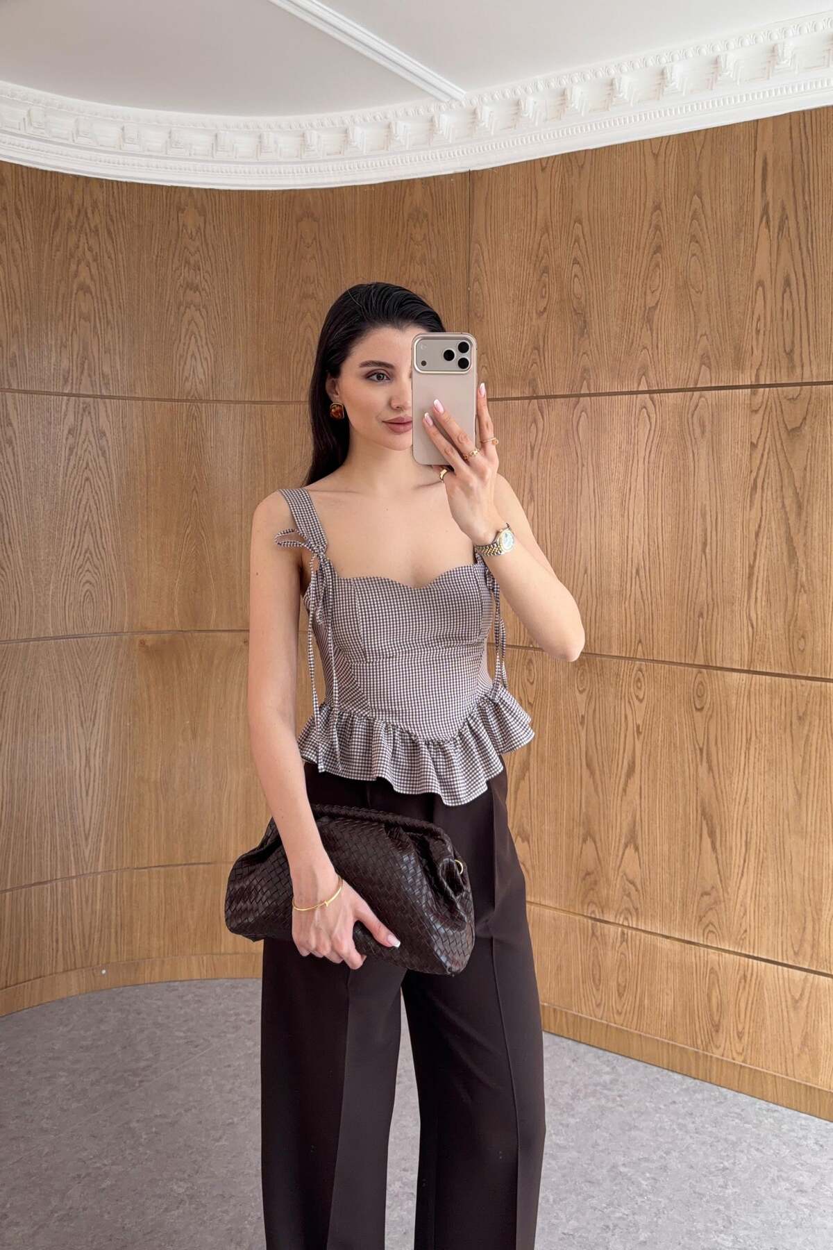 HAZELANNA  Pötikare Fiyonklu Kahve Bluz - Görsel 2