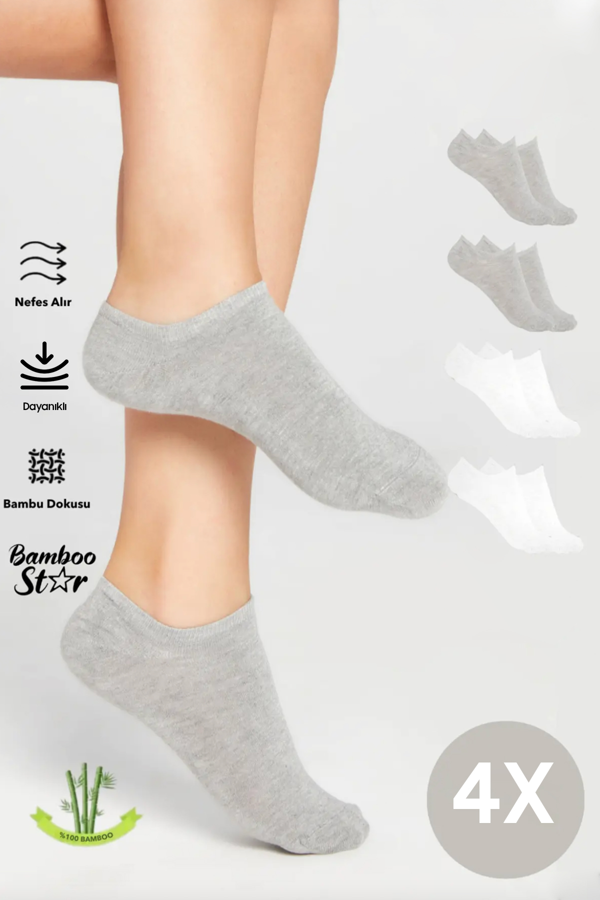 Bamboo Women's Sneaker White Socks Invisible Sports Socks on Seamless Wrist Premium 4-Pack