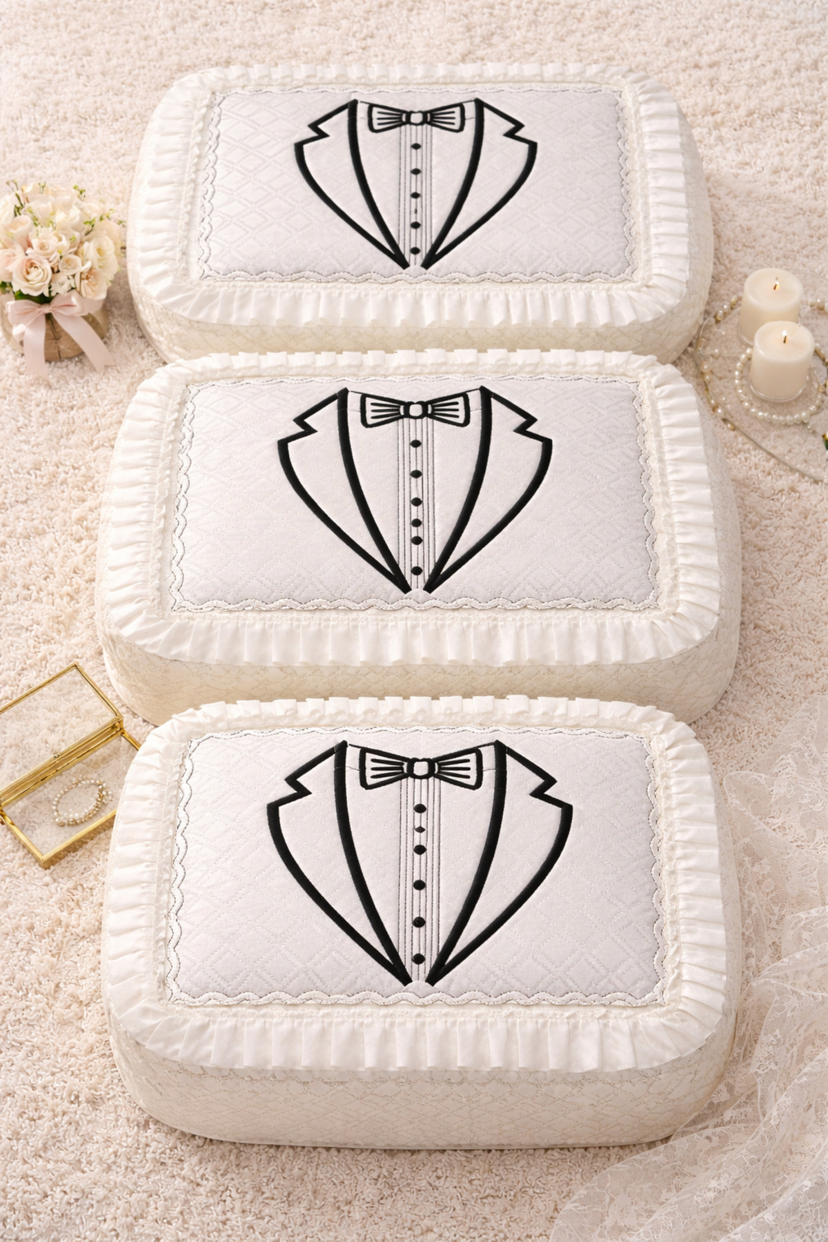 3-Piece BrideDamat Figure French Guipure Dowry Bundle Promise Engagement Bride Groom Pulp Set 60x40/50x40/40x30