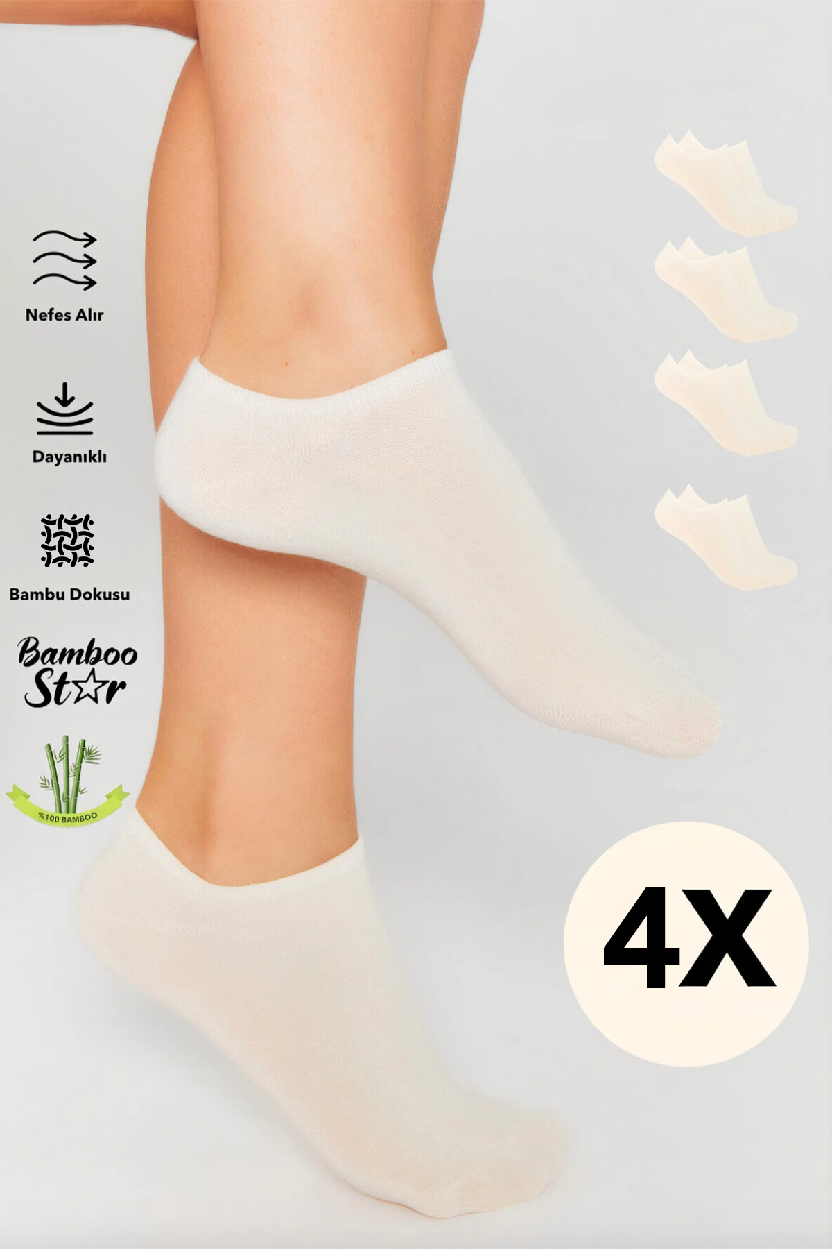 Bamboo Women's Sneaker Cream Socks Invisible Sports Socks on Seamless Wrist Premium 4-Pack
