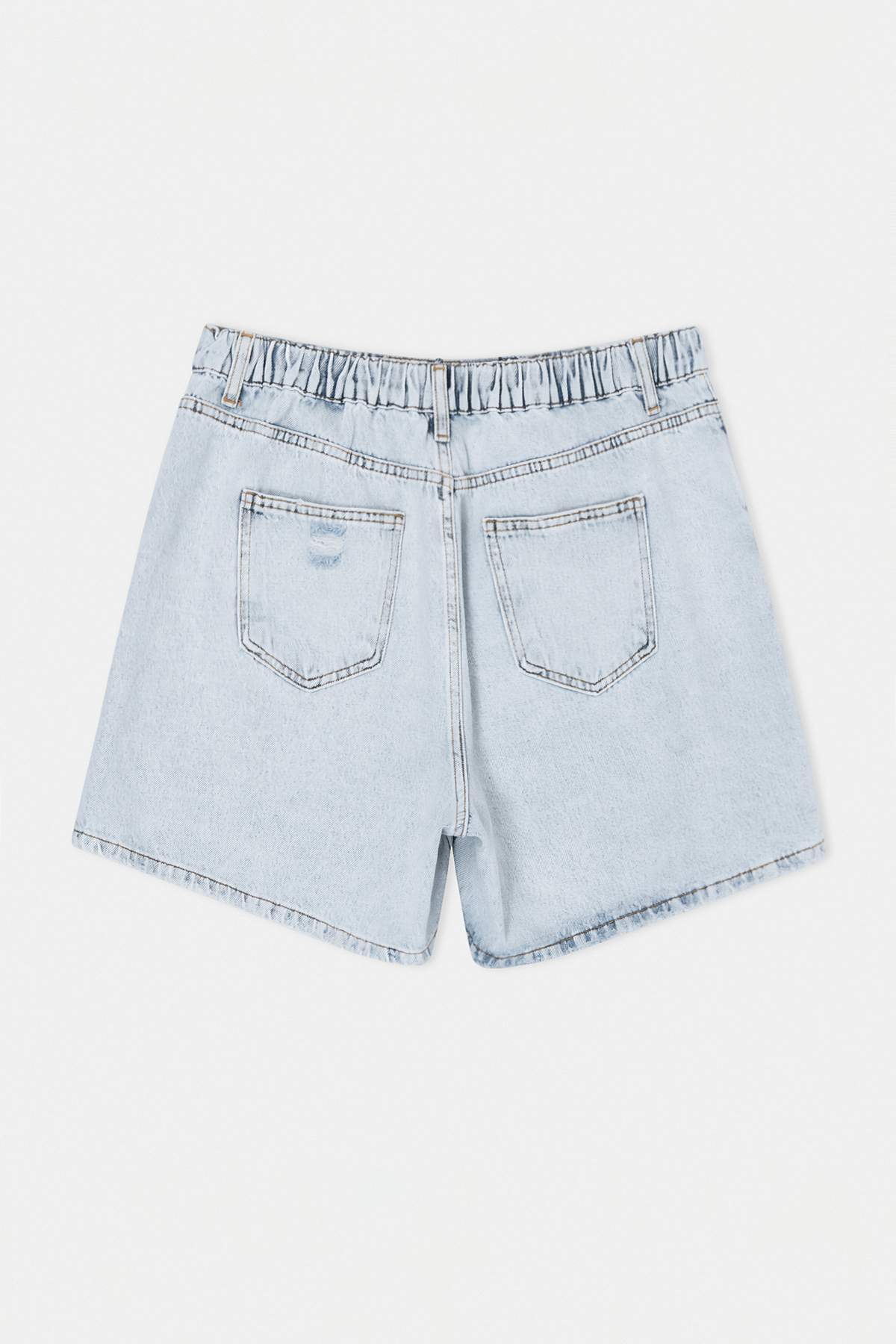 Trendyolmilla  Mavi Düğme Detaylı Kruvaze Lastikli Yüksek Bel %100 Pamuk Non-Stretch Denim Şort Etek TBBSS26AP00021 - Görsel 4