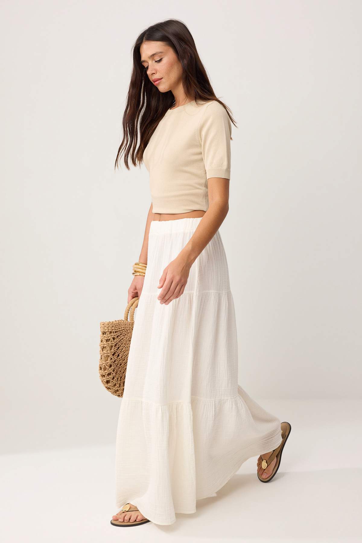 Trendyolmilla  Beyaz %100 Pamuk Müslin Uzun Maxi Etek TWOSS25ET00174 - Görsel 2