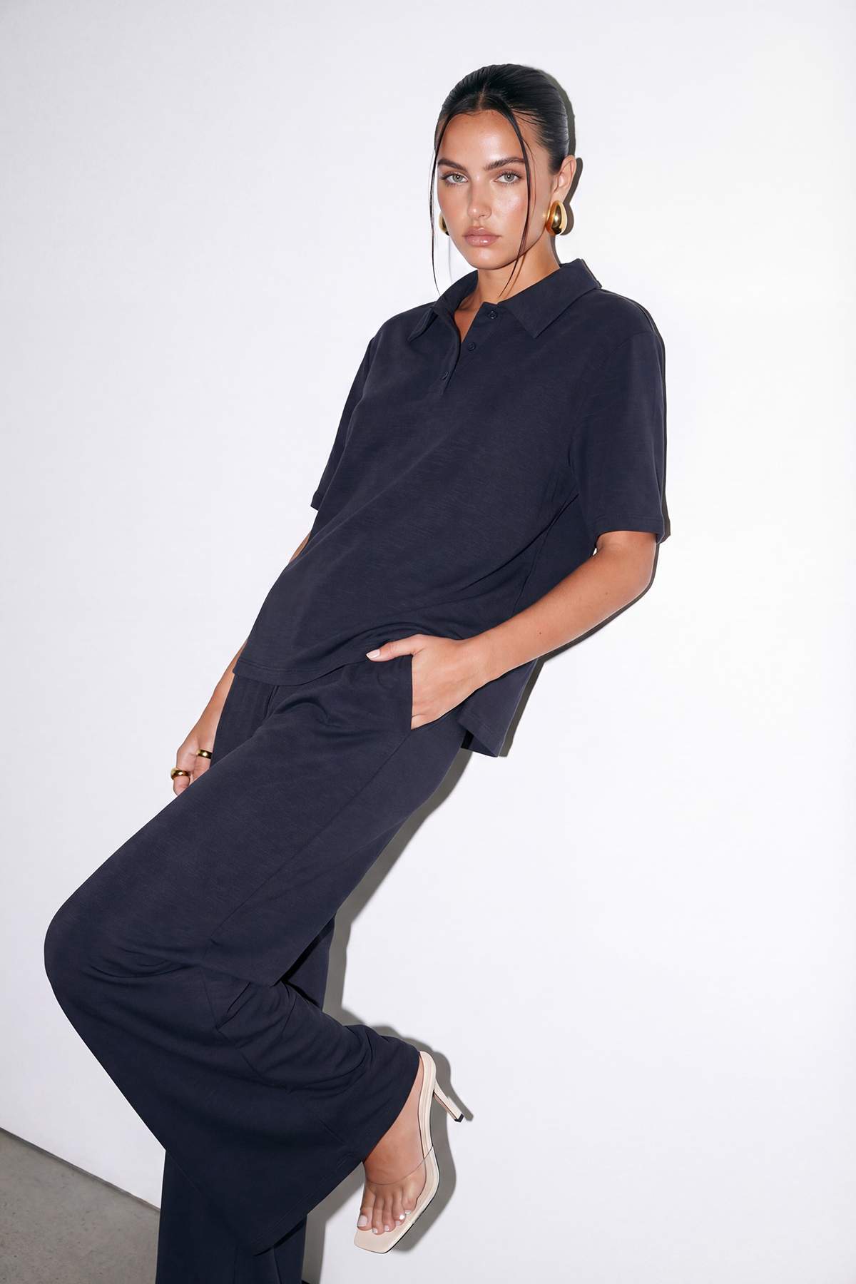 Trendyolmilla  Antrasit Polo Yaka Rahat Kalıp Modal Pike Alt - Üst Takım TDRSS26AU00020 - Görsel 3